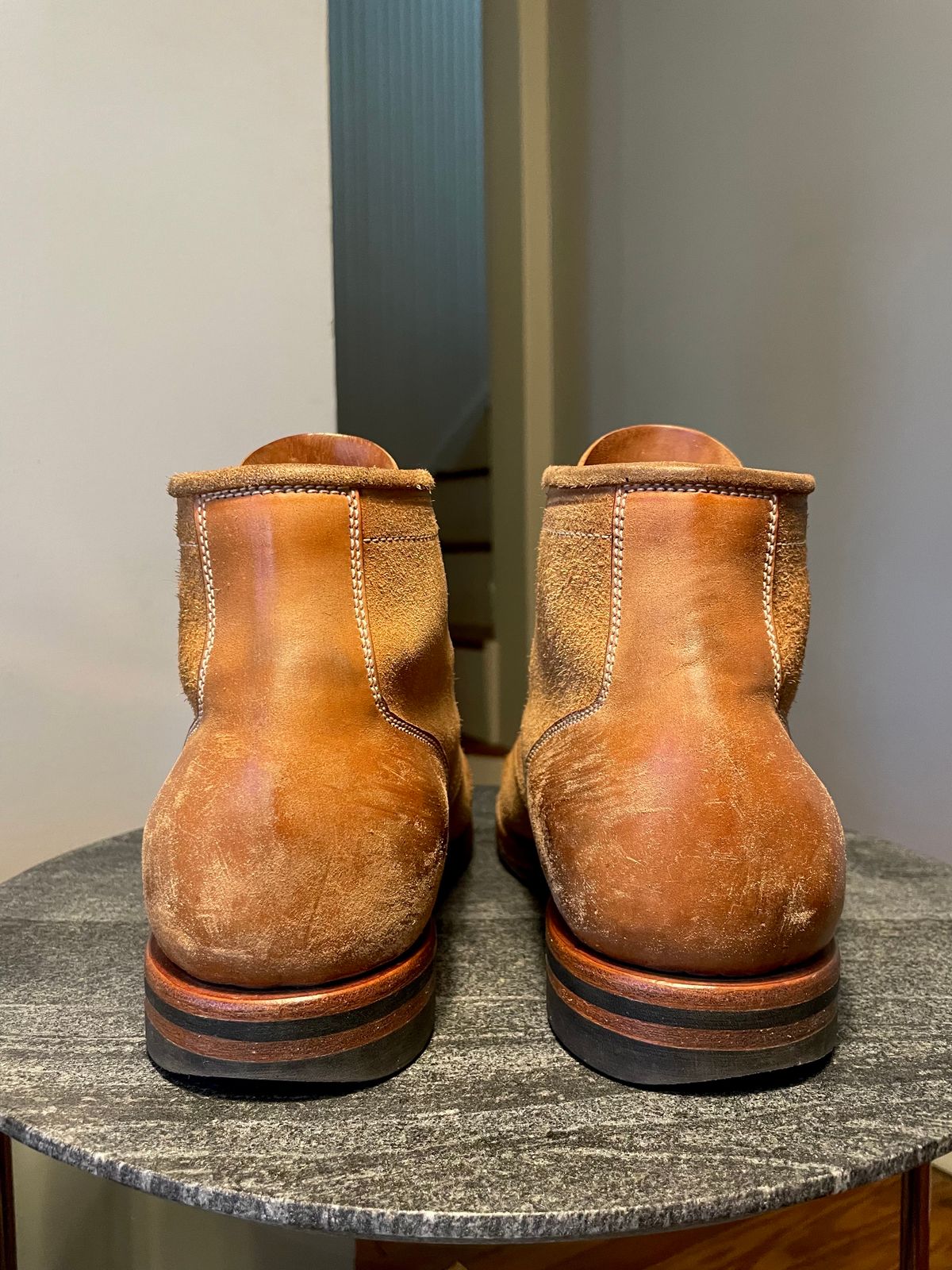 Photo by ccasenhiser on February 5, 2024 of the Flame Panda Service Boot in Natural Roughout Horsebutt.