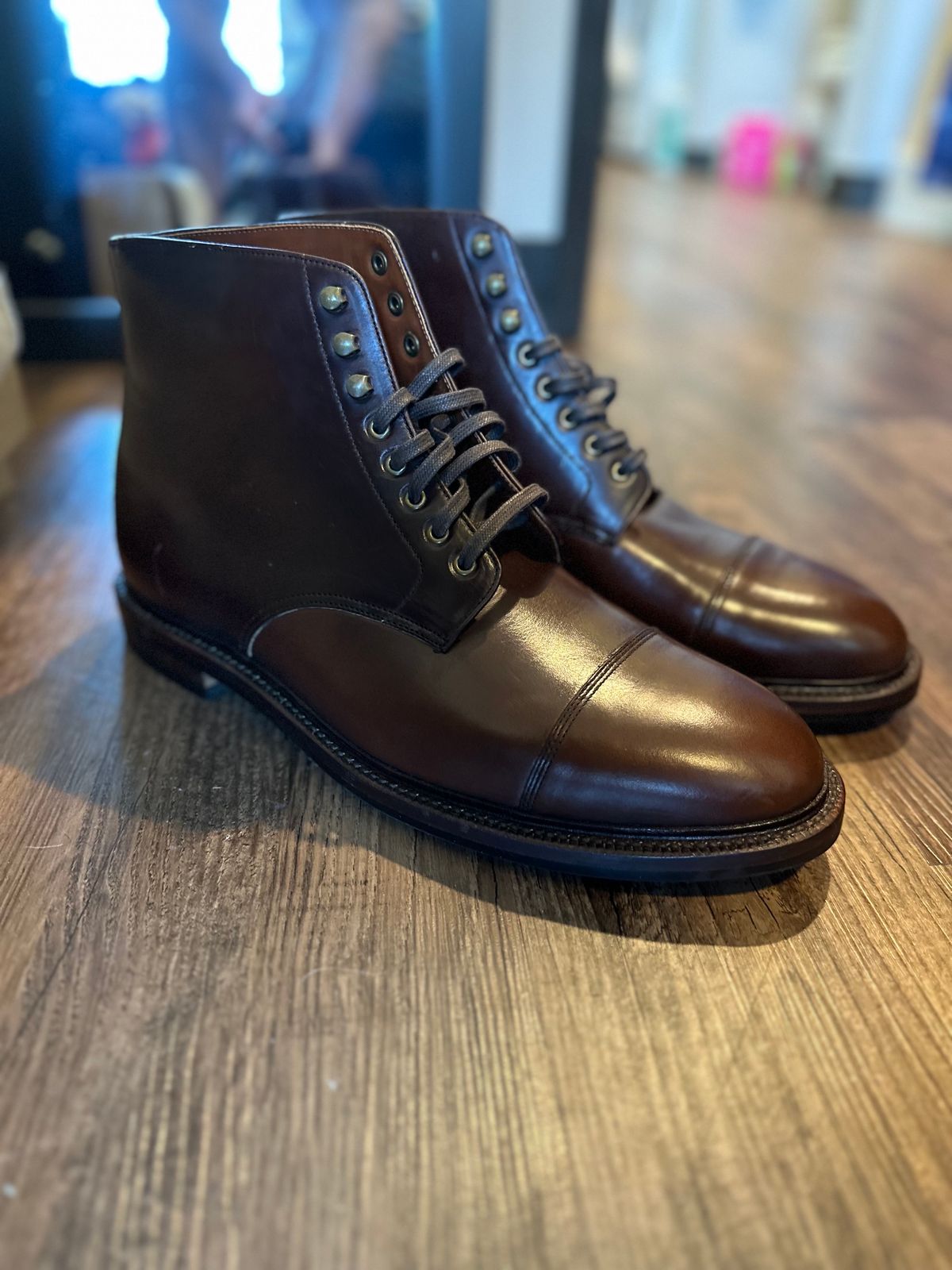 Photo by _cryptid_jack on October 1, 2023 of the Grant Stone Cap Toe Boot in Horween Crimson Chromexcel.