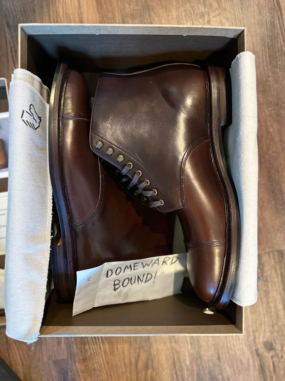 Photo by _cryptid_jack on October 1, 2023 of the Grant Stone Cap Toe Boot in Horween Crimson Chromexcel.