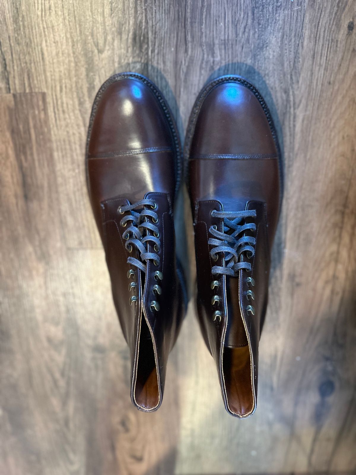 Photo by _cryptid_jack on October 1, 2023 of the Grant Stone Cap Toe Boot in Horween Crimson Chromexcel.