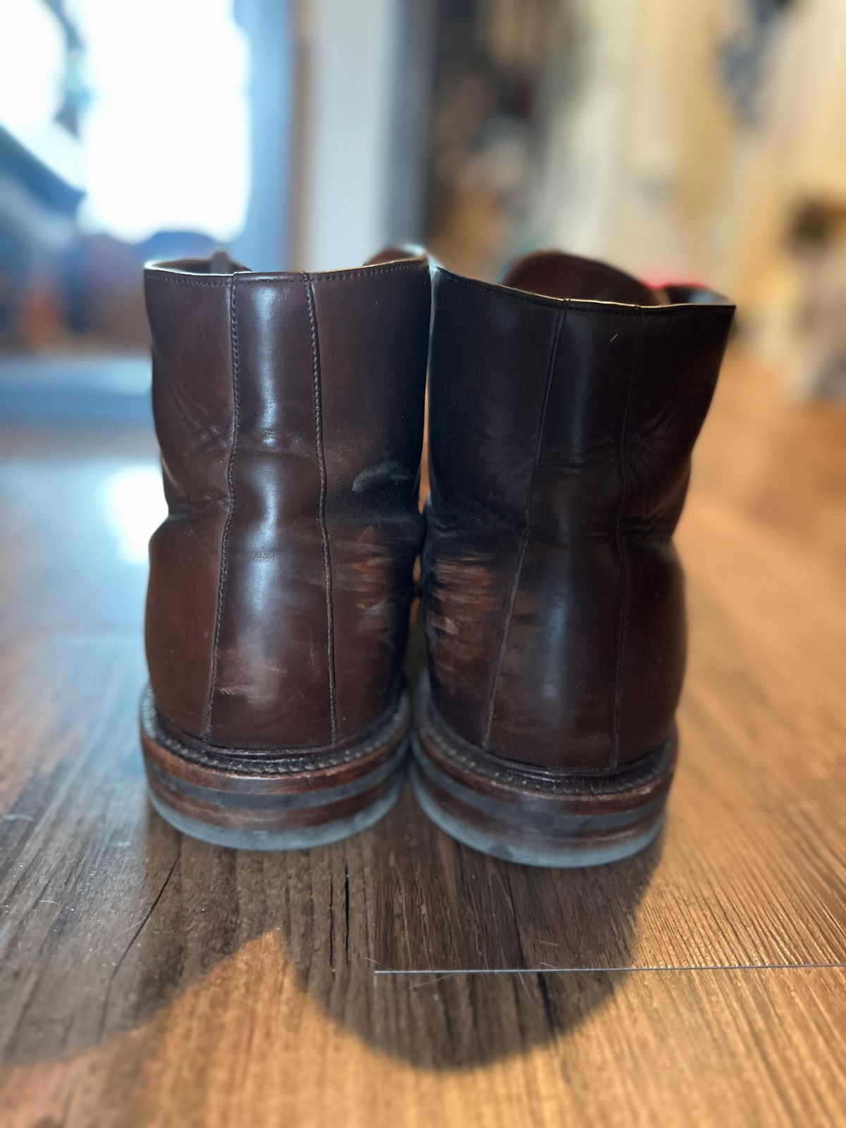 Photo by _cryptid_jack on November 1, 2023 of the Grant Stone Cap Toe Boot in Horween Crimson Chromexcel.