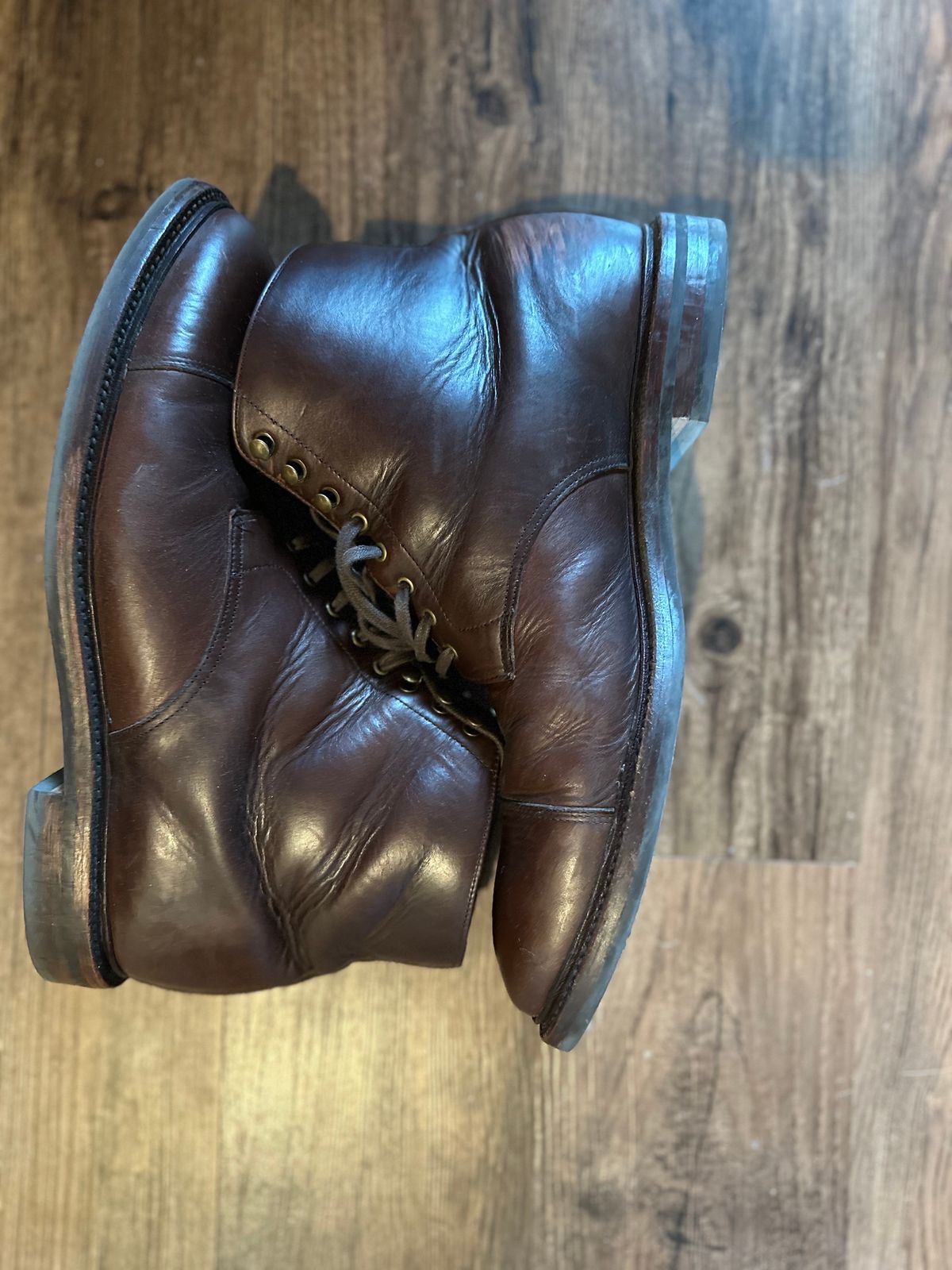 Photo by _cryptid_jack on November 1, 2023 of the Grant Stone Cap Toe Boot in Horween Crimson Chromexcel.