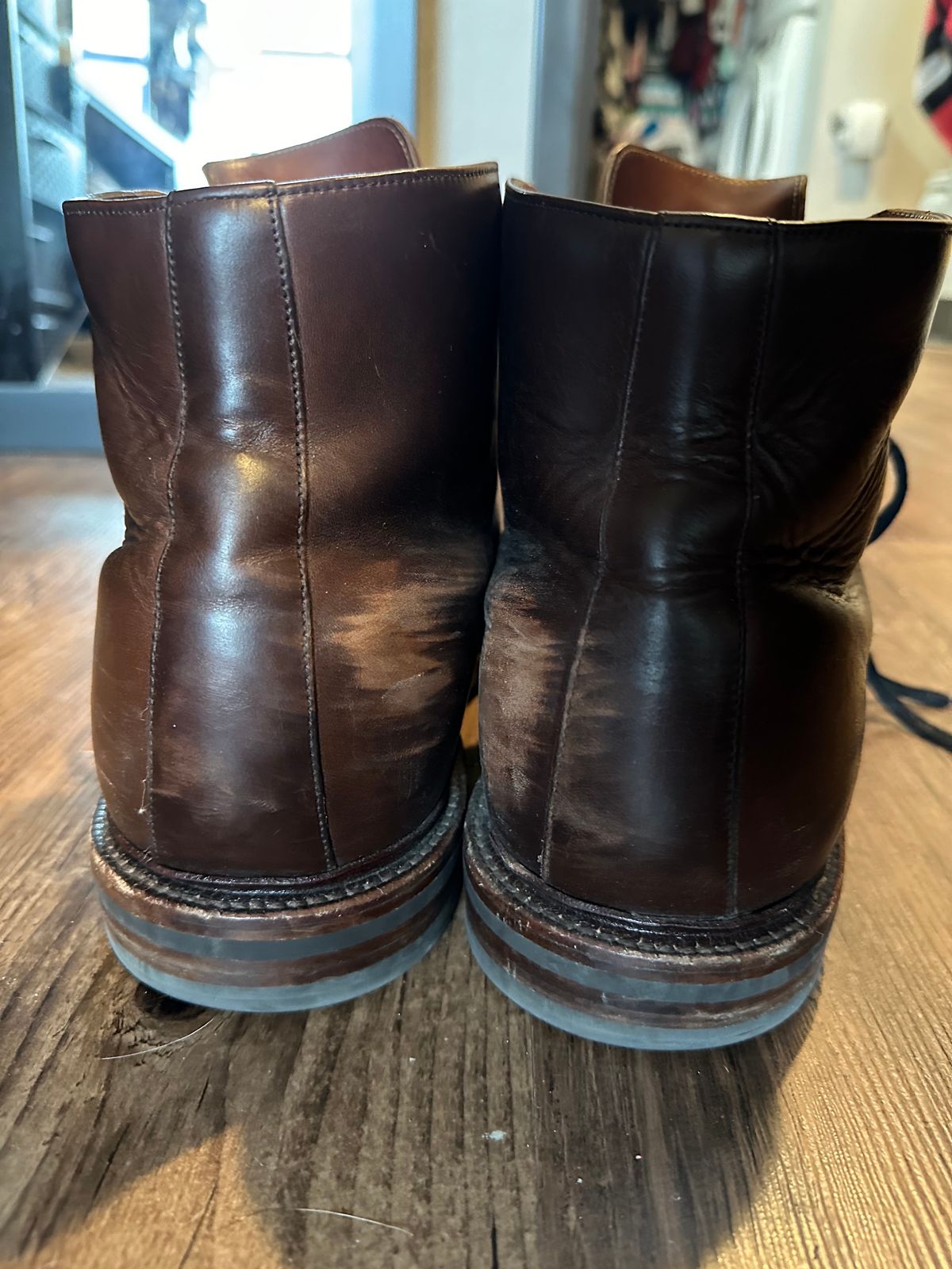 Photo by _cryptid_jack on December 1, 2023 of the Grant Stone Cap Toe Boot in Horween Crimson Chromexcel.