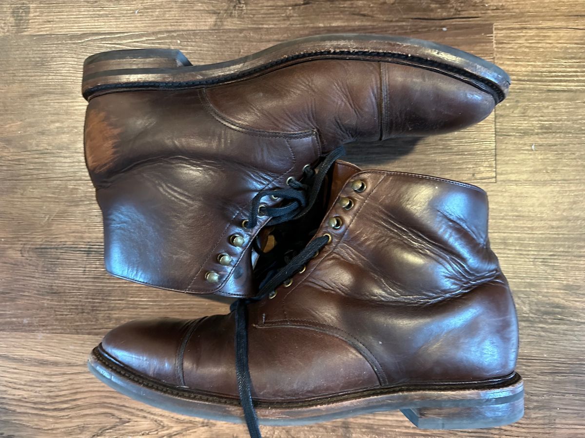 Photo by _cryptid_jack on December 1, 2023 of the Grant Stone Cap Toe Boot in Horween Crimson Chromexcel.