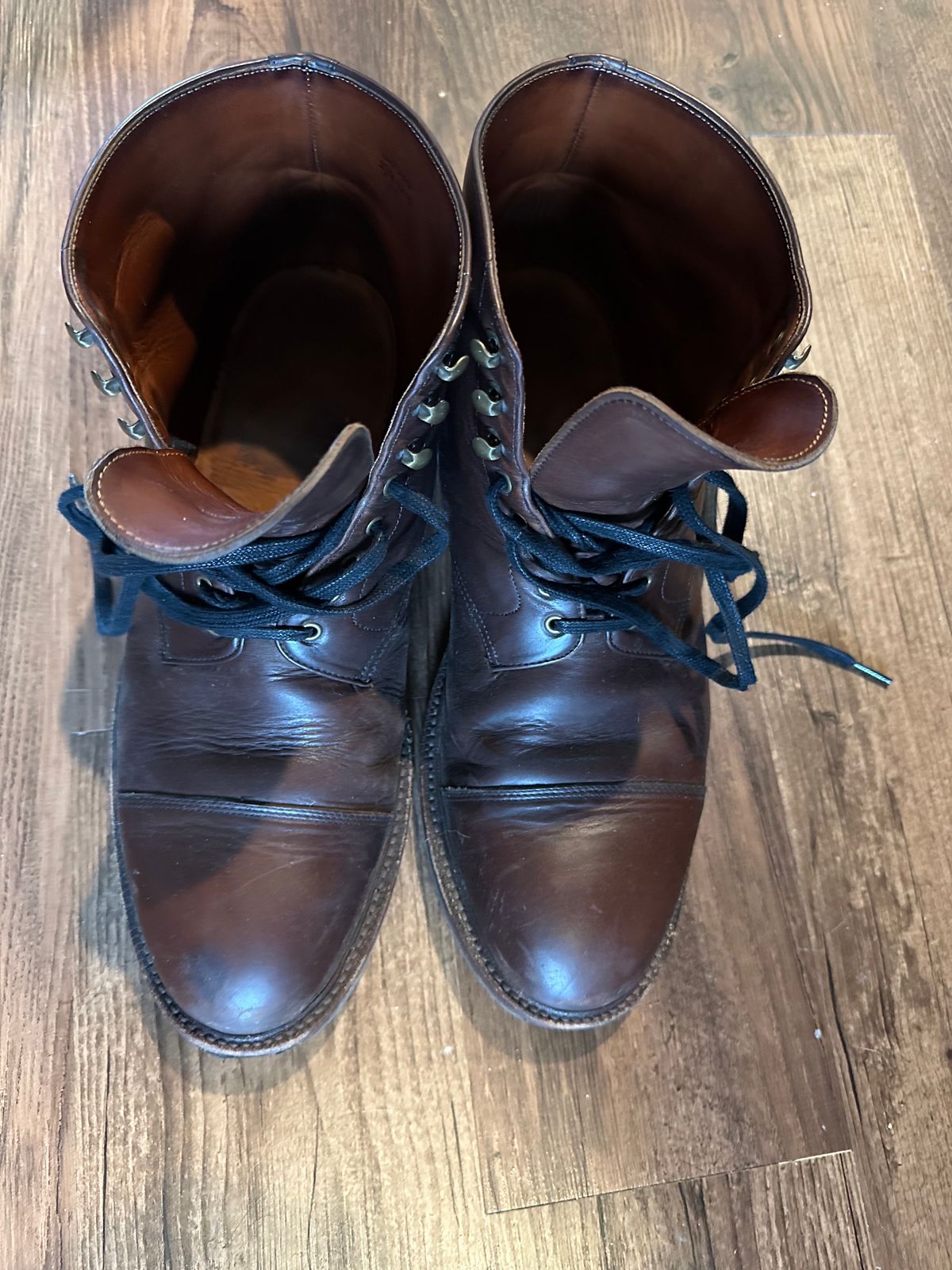 Photo by _cryptid_jack on December 1, 2023 of the Grant Stone Cap Toe Boot in Horween Crimson Chromexcel.