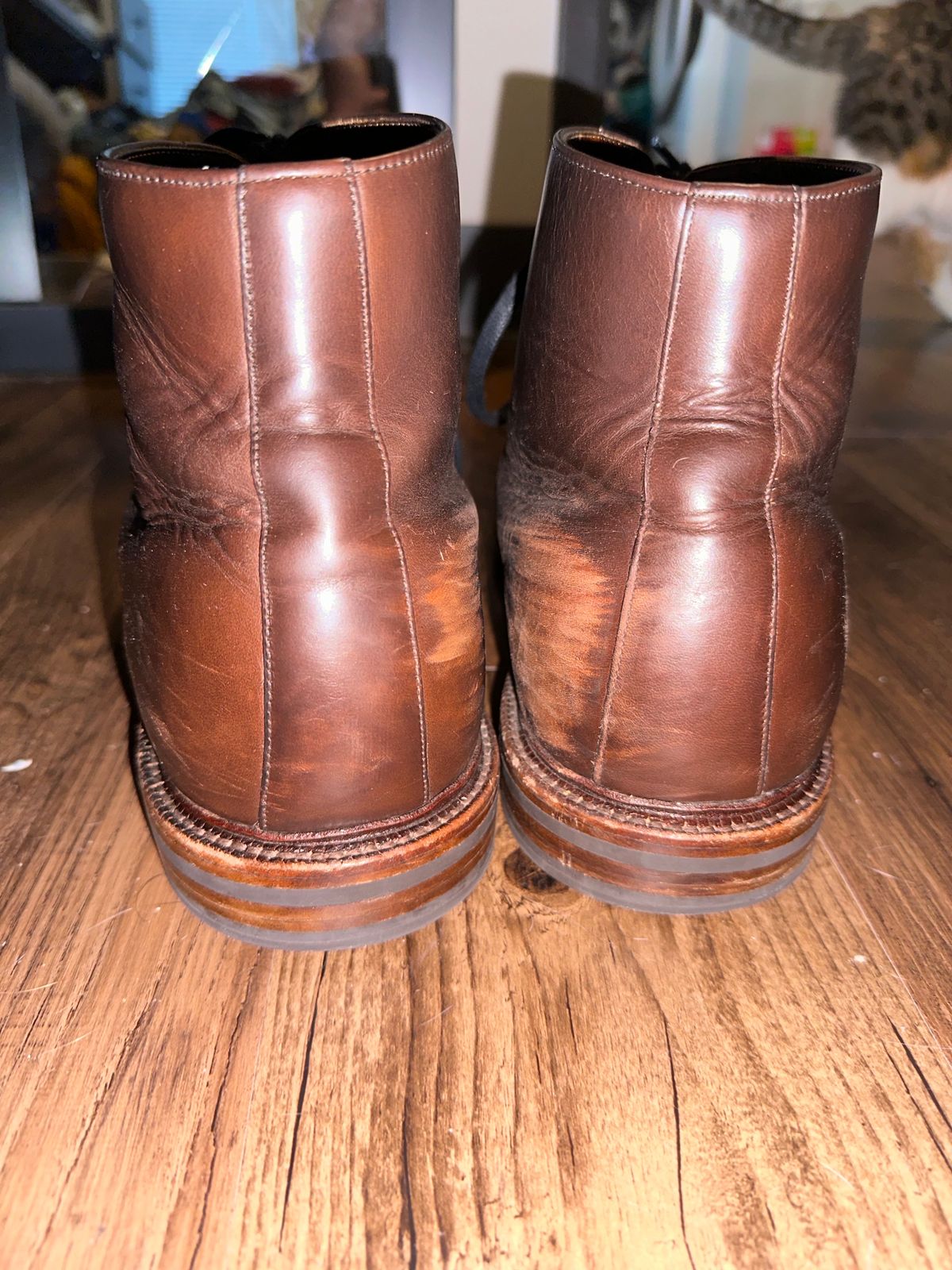 Photo by _cryptid_jack on January 2, 2024 of the Grant Stone Cap Toe Boot in Horween Crimson Chromexcel.