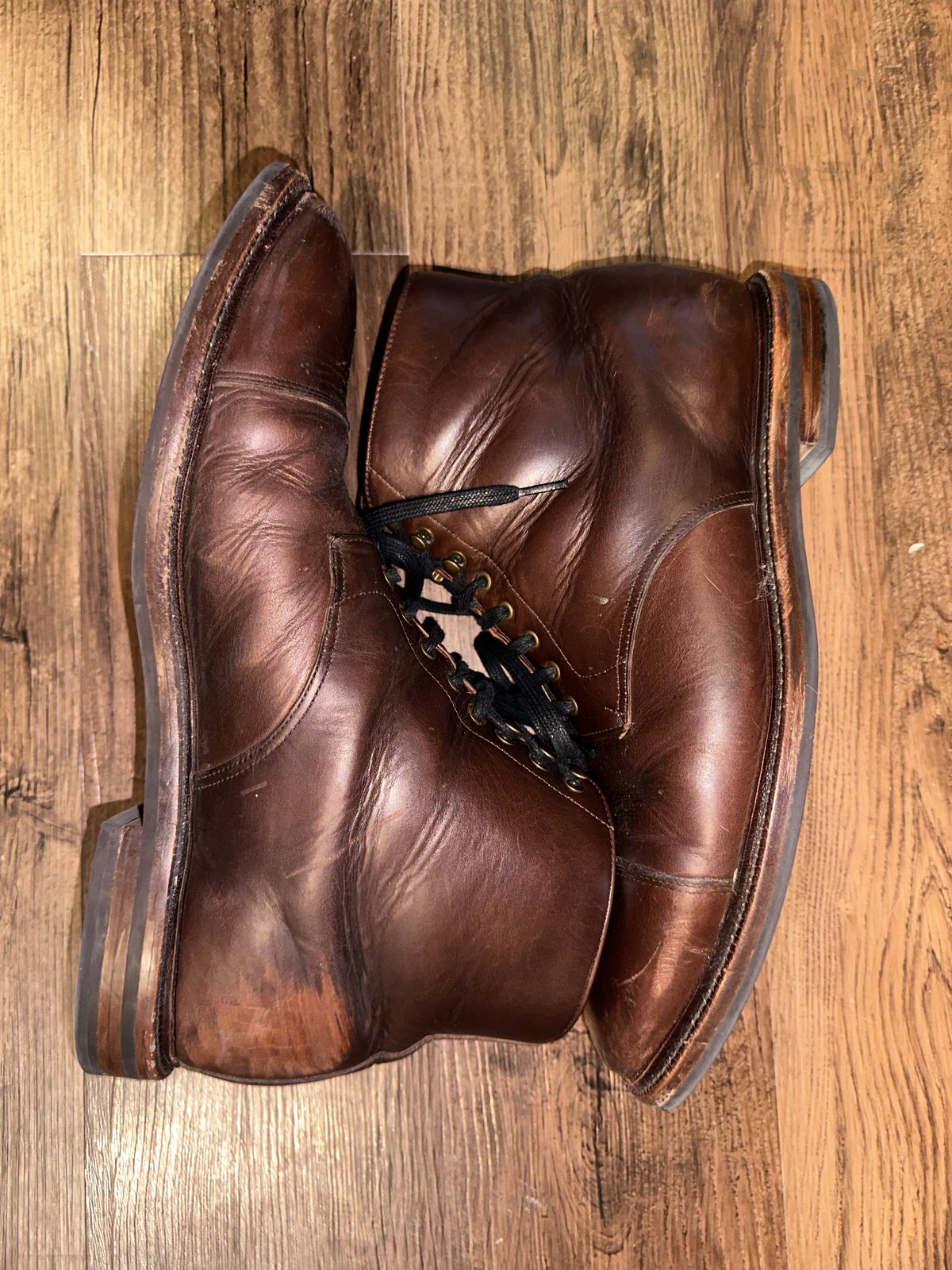 Photo by _cryptid_jack on January 2, 2024 of the Grant Stone Cap Toe Boot in Horween Crimson Chromexcel.