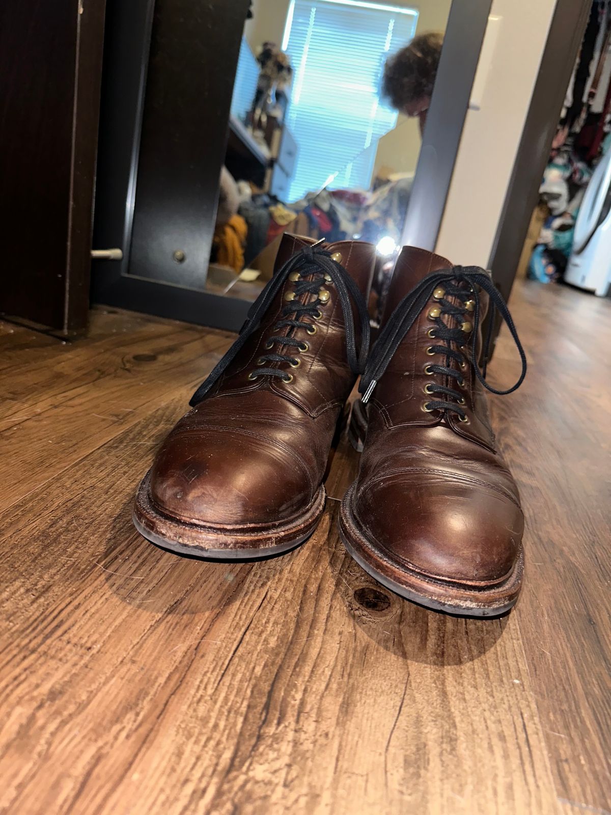 Photo by _cryptid_jack on January 2, 2024 of the Grant Stone Cap Toe Boot in Horween Crimson Chromexcel.