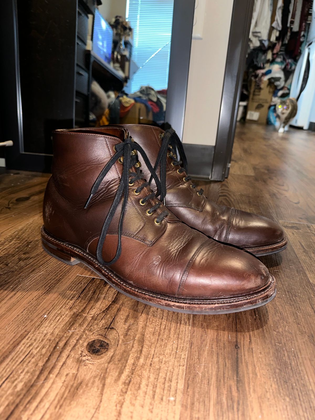 Photo by _cryptid_jack on January 2, 2024 of the Grant Stone Cap Toe Boot in Horween Crimson Chromexcel.