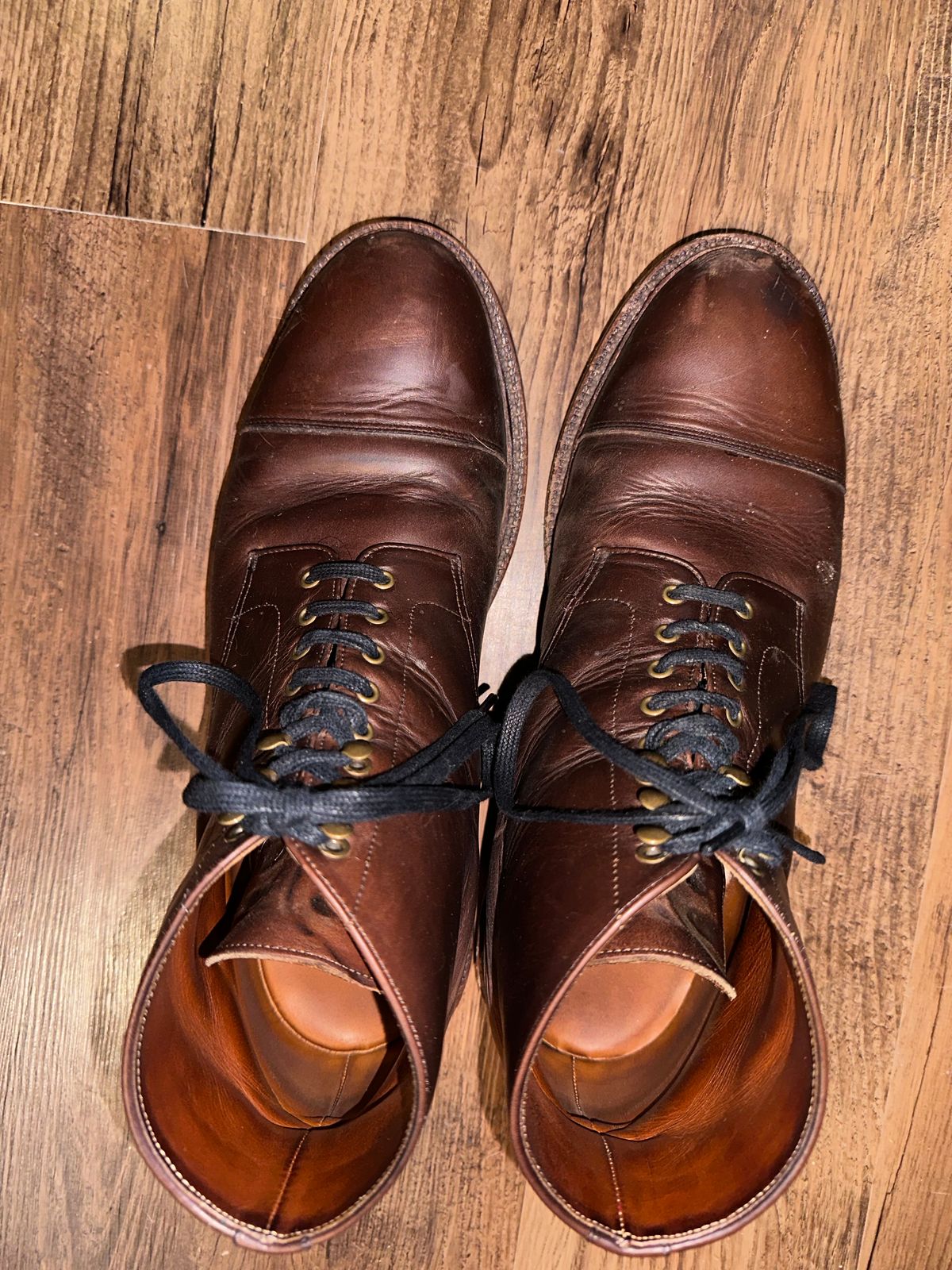 Photo by _cryptid_jack on January 2, 2024 of the Grant Stone Cap Toe Boot in Horween Crimson Chromexcel.