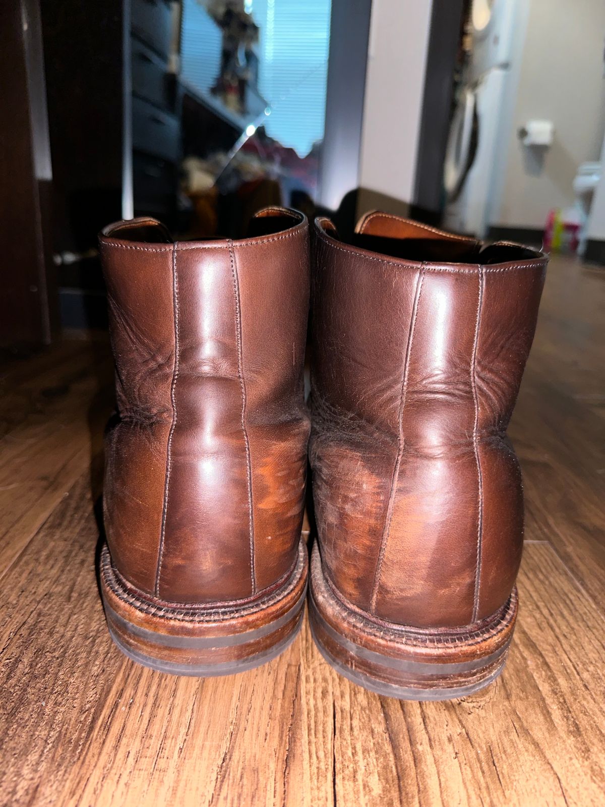 Photo by _cryptid_jack on February 1, 2024 of the Grant Stone Cap Toe Boot in Horween Crimson Chromexcel.