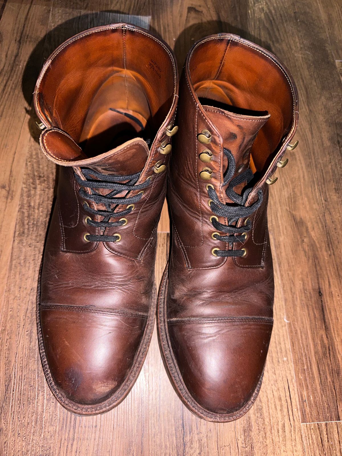 Photo by _cryptid_jack on February 1, 2024 of the Grant Stone Cap Toe Boot in Horween Crimson Chromexcel.