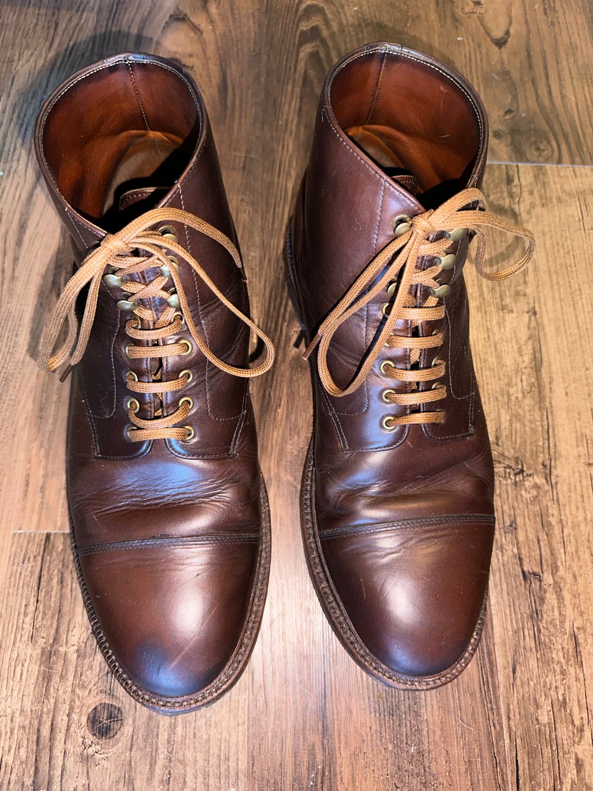 Photo by _cryptid_jack on March 1, 2024 of the Grant Stone Cap Toe Boot in Horween Crimson Chromexcel.