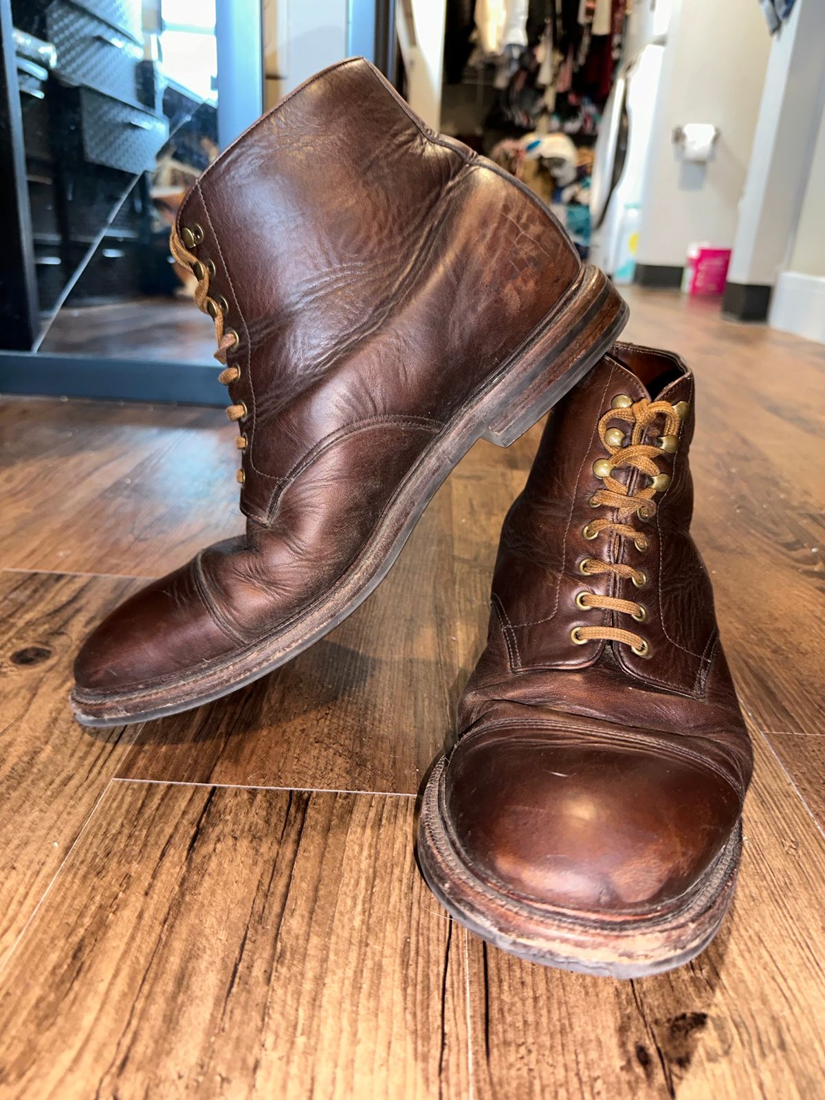 Photo by _cryptid_jack on April 1, 2024 of the Grant Stone Cap Toe Boot in Horween Crimson Chromexcel.