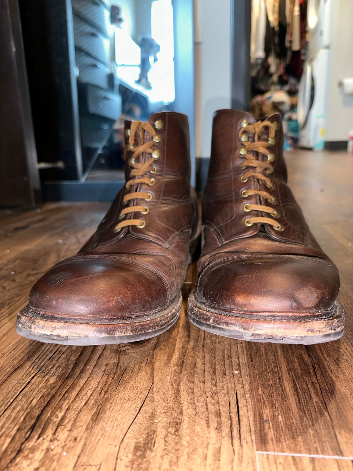 Photo by _cryptid_jack on April 1, 2024 of the Grant Stone Cap Toe Boot in Horween Crimson Chromexcel.