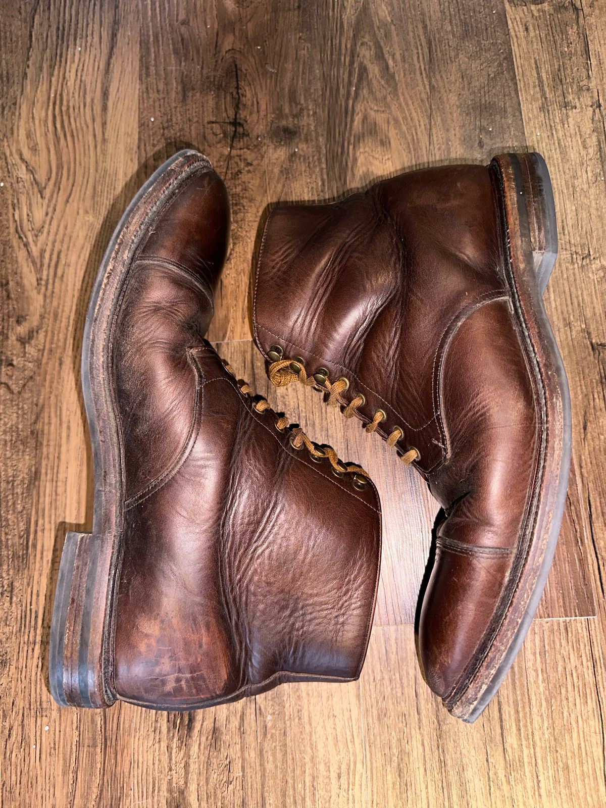 Photo by _cryptid_jack on April 1, 2024 of the Grant Stone Cap Toe Boot in Horween Crimson Chromexcel.