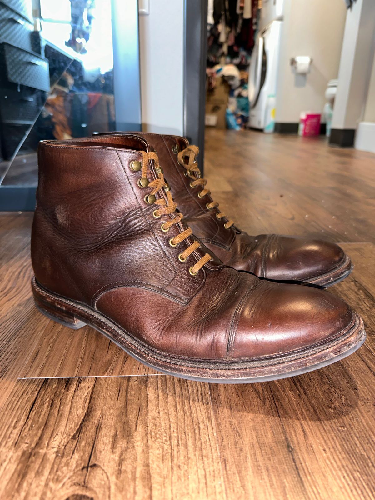 Photo by _cryptid_jack on April 1, 2024 of the Grant Stone Cap Toe Boot in Horween Crimson Chromexcel.