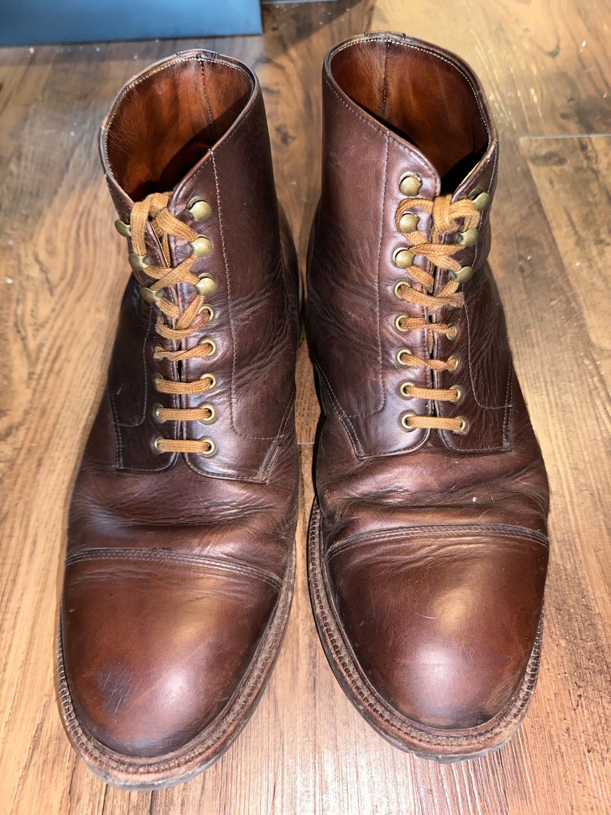 Photo by _cryptid_jack on April 1, 2024 of the Grant Stone Cap Toe Boot in Horween Crimson Chromexcel.