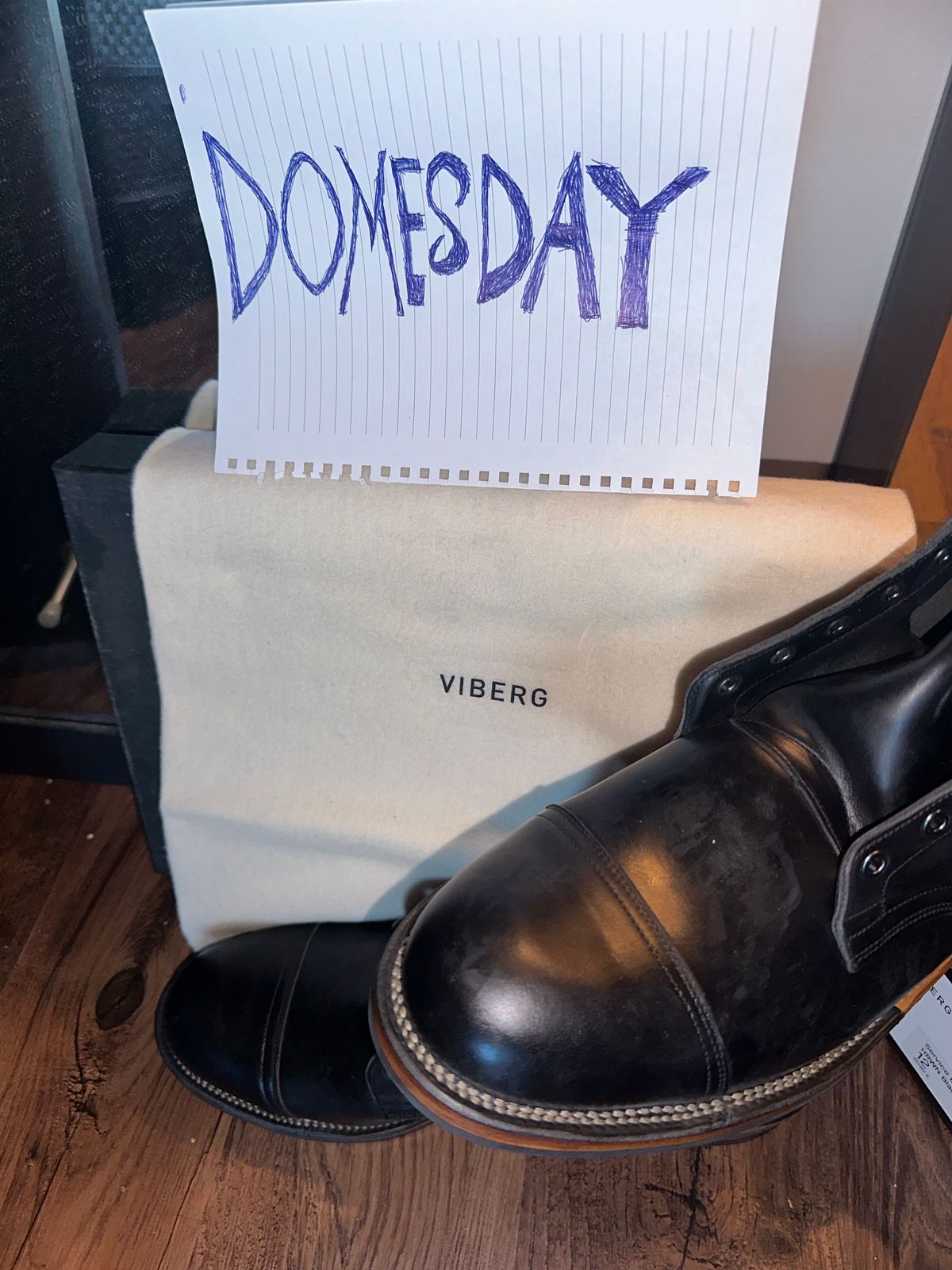 Photo by _cryptid_jack on October 1, 2024 of the Viberg Service Boot in Horween Black Chromexcel.