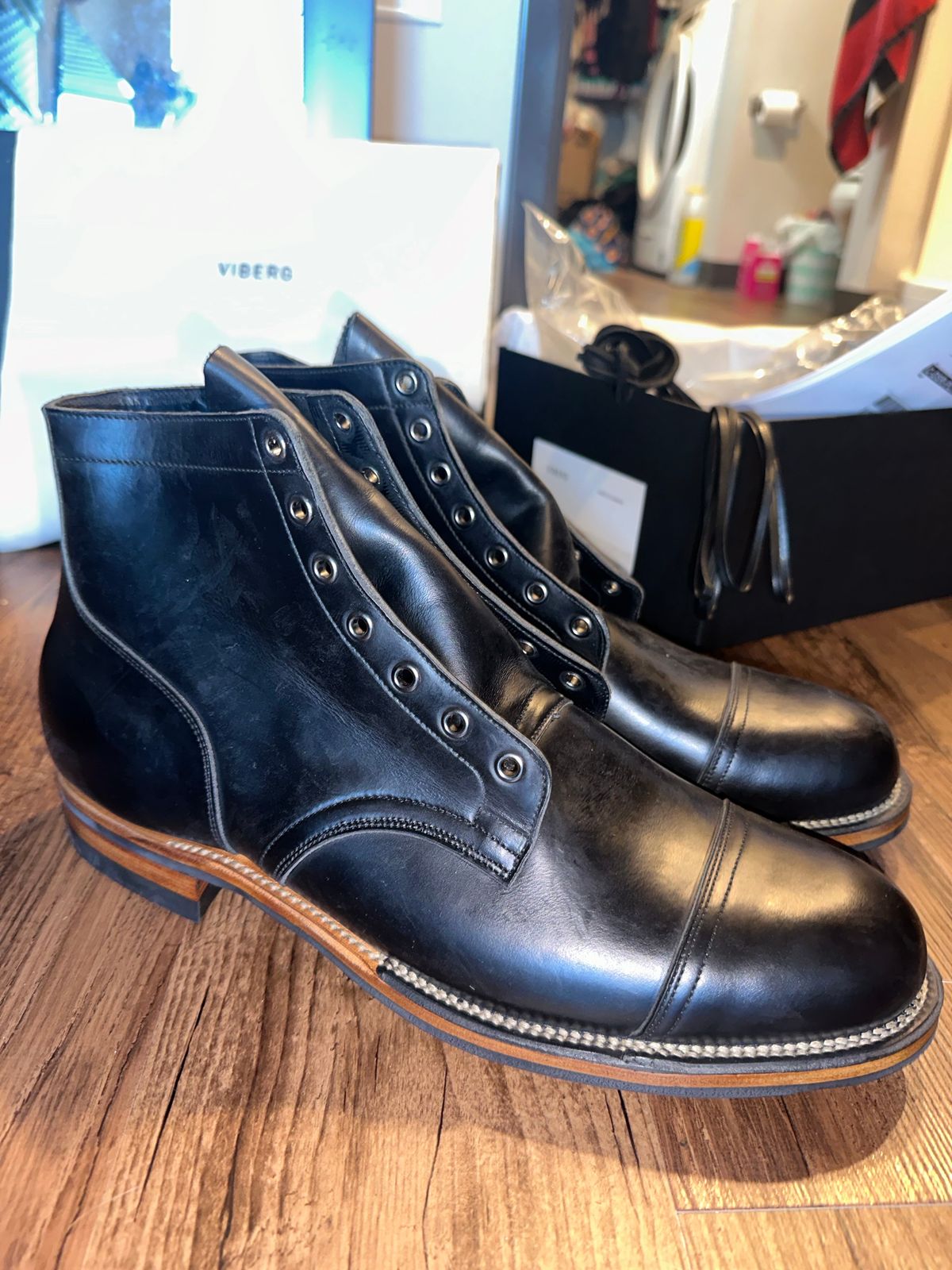 Photo by _cryptid_jack on October 1, 2024 of the Viberg Service Boot in Horween Black Chromexcel.