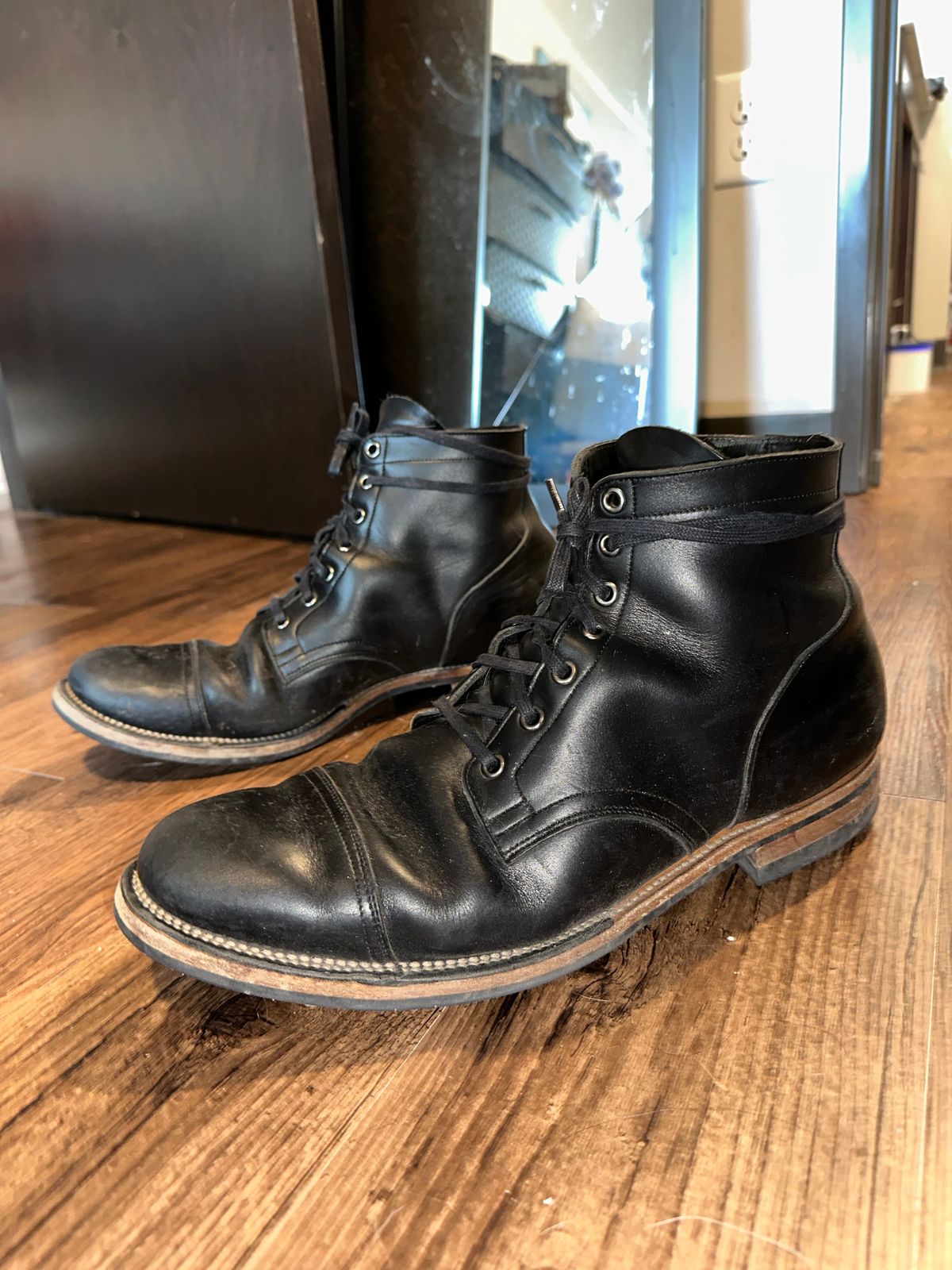 Photo by _cryptid_jack on January 1, 2025 of the Viberg Service Boot in Horween Black Chromexcel.