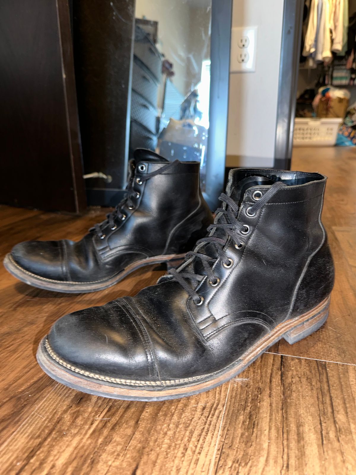 Photo by _cryptid_jack on February 2, 2025 of the Viberg Service Boot in Horween Black Chromexcel.