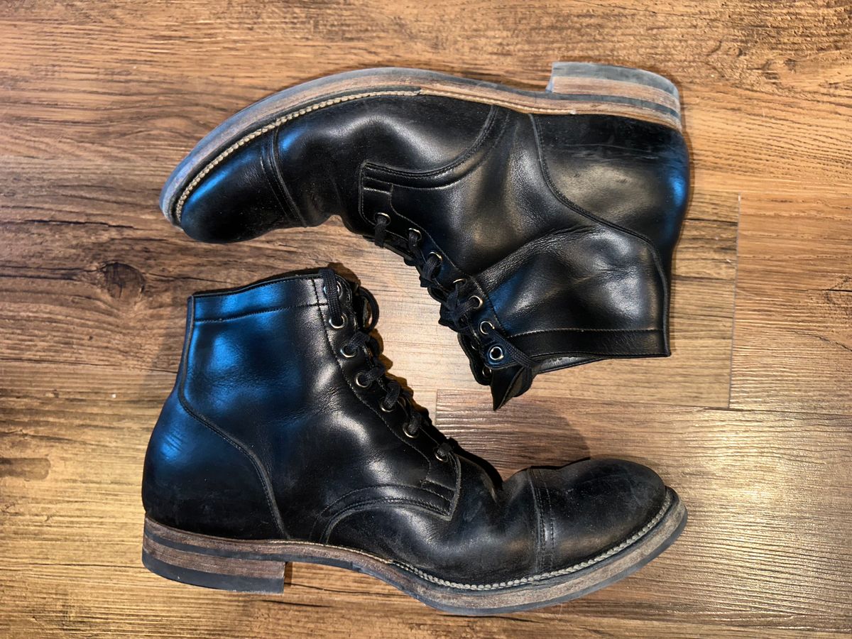 Photo by _cryptid_jack on March 3, 2025 of the Viberg Service Boot in Horween Black Chromexcel.