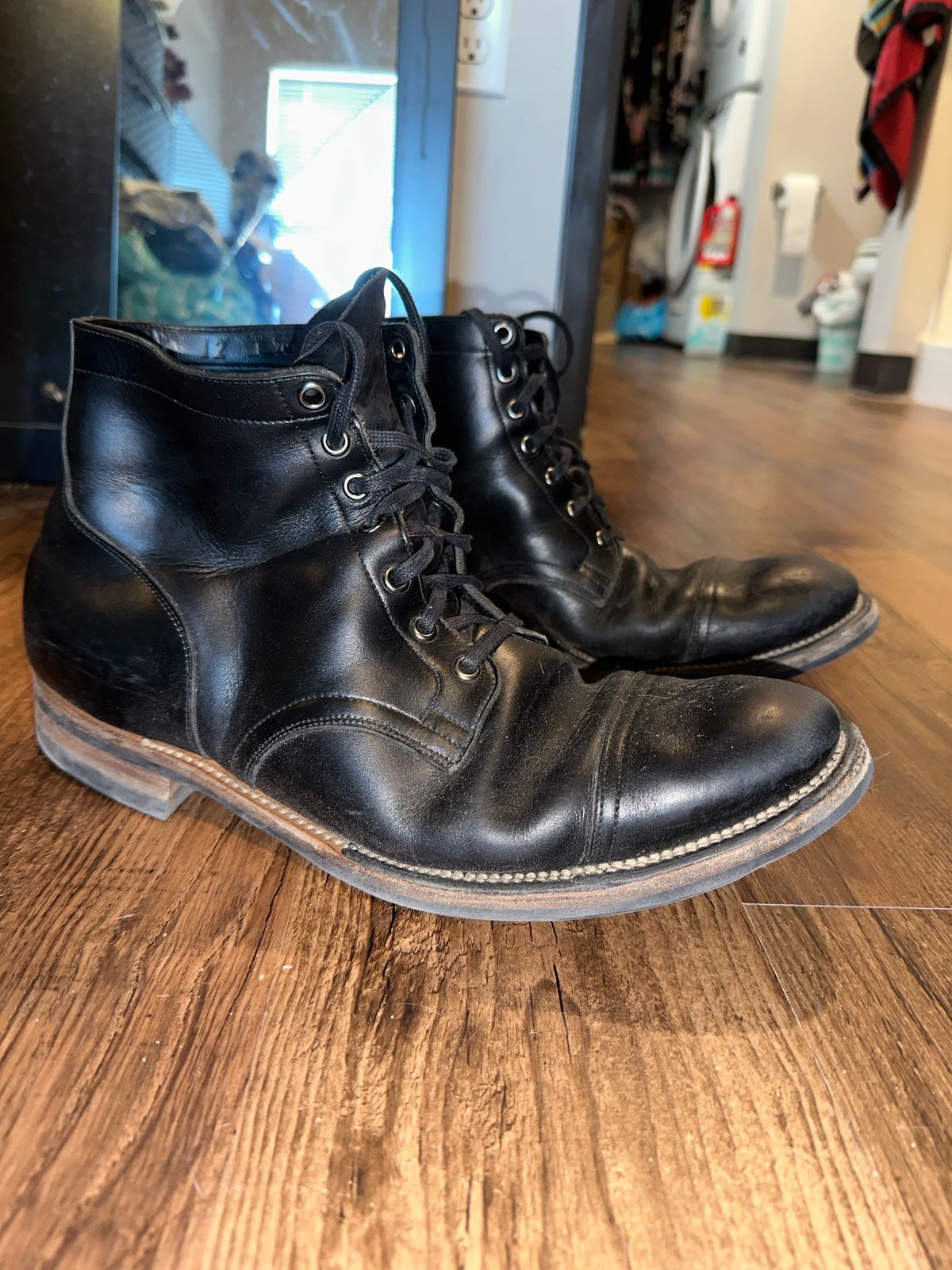 Photo by _cryptid_jack on March 3, 2025 of the Viberg Service Boot in Horween Black Chromexcel.