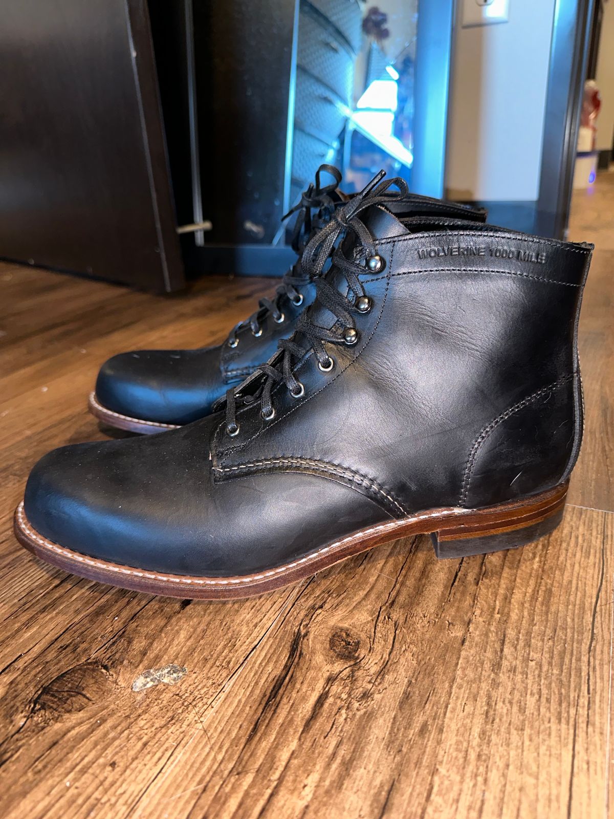 Photo by _cryptid_jack on September 25, 2024 of the Wolverine 1000 Mile Plain-Toe Boot in Horween Black Chromexcel.