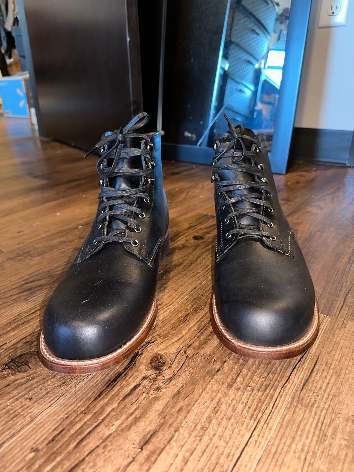 Photo by _cryptid_jack on September 25, 2024 of the Wolverine 1000 Mile Plain-Toe Boot in Horween Black Chromexcel.