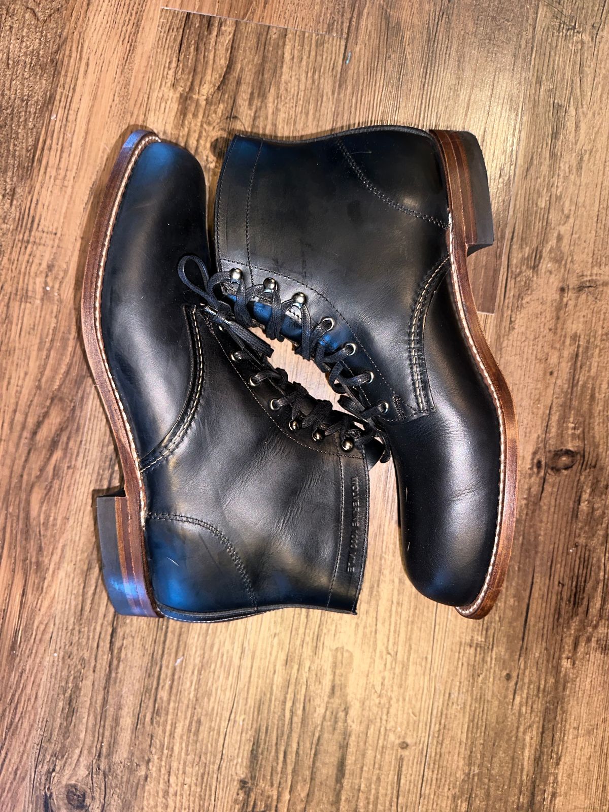 Photo by _cryptid_jack on September 25, 2024 of the Wolverine 1000 Mile Plain-Toe Boot in Horween Black Chromexcel.