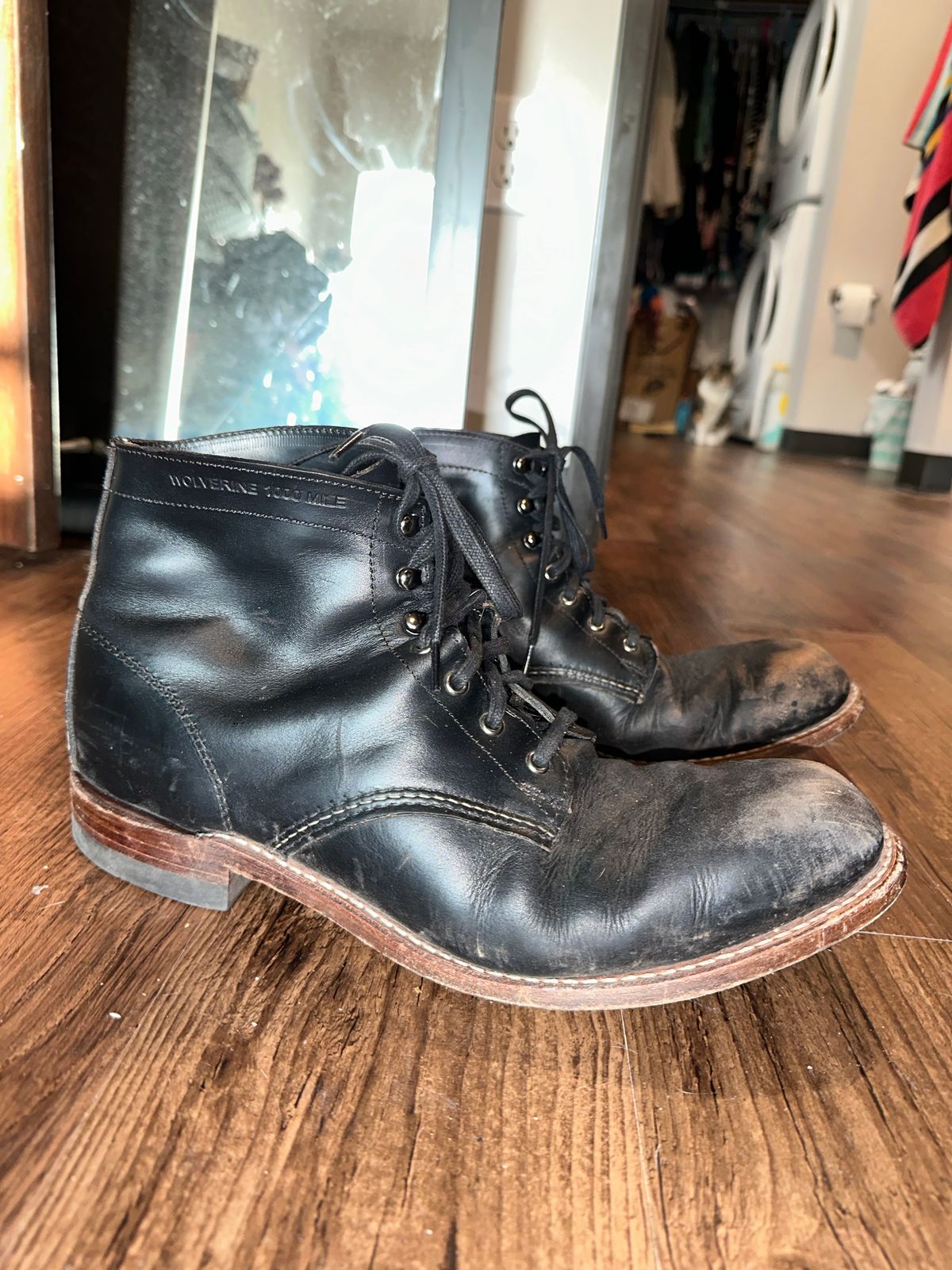 Photo by _cryptid_jack on March 31, 2025 of the Wolverine 1000 Mile Plain-Toe Boot in Horween Black Chromexcel.