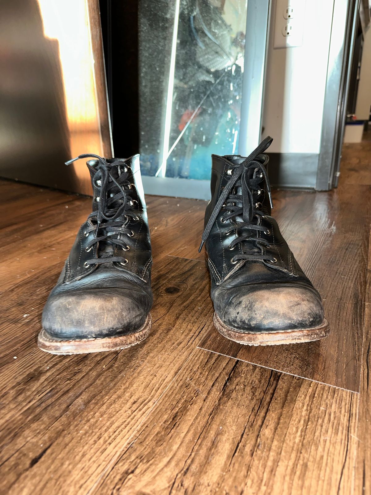 Photo by _cryptid_jack on March 31, 2025 of the Wolverine 1000 Mile Plain-Toe Boot in Horween Black Chromexcel.