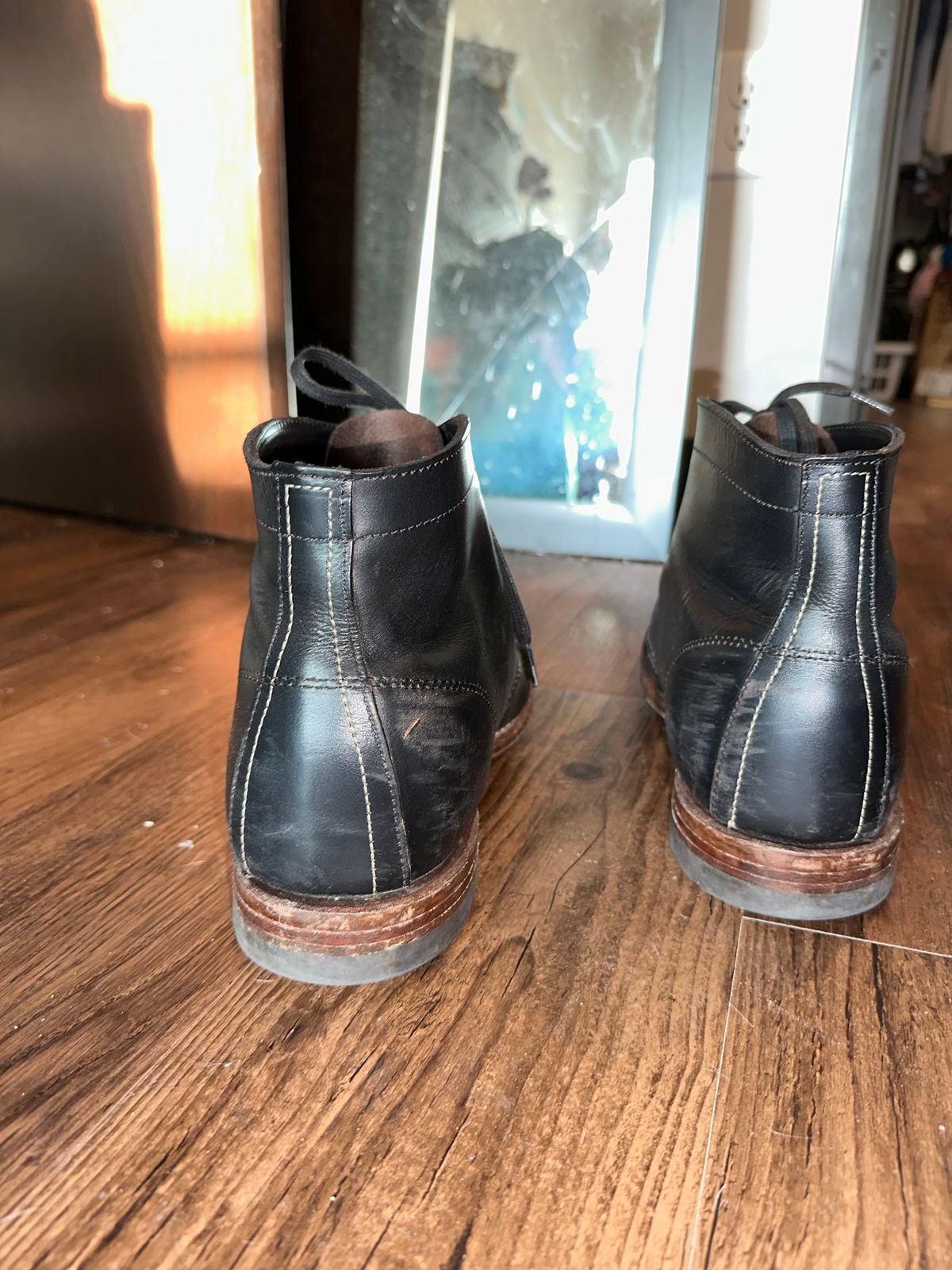 Photo by _cryptid_jack on March 31, 2025 of the Wolverine 1000 Mile Plain-Toe Boot in Horween Black Chromexcel.