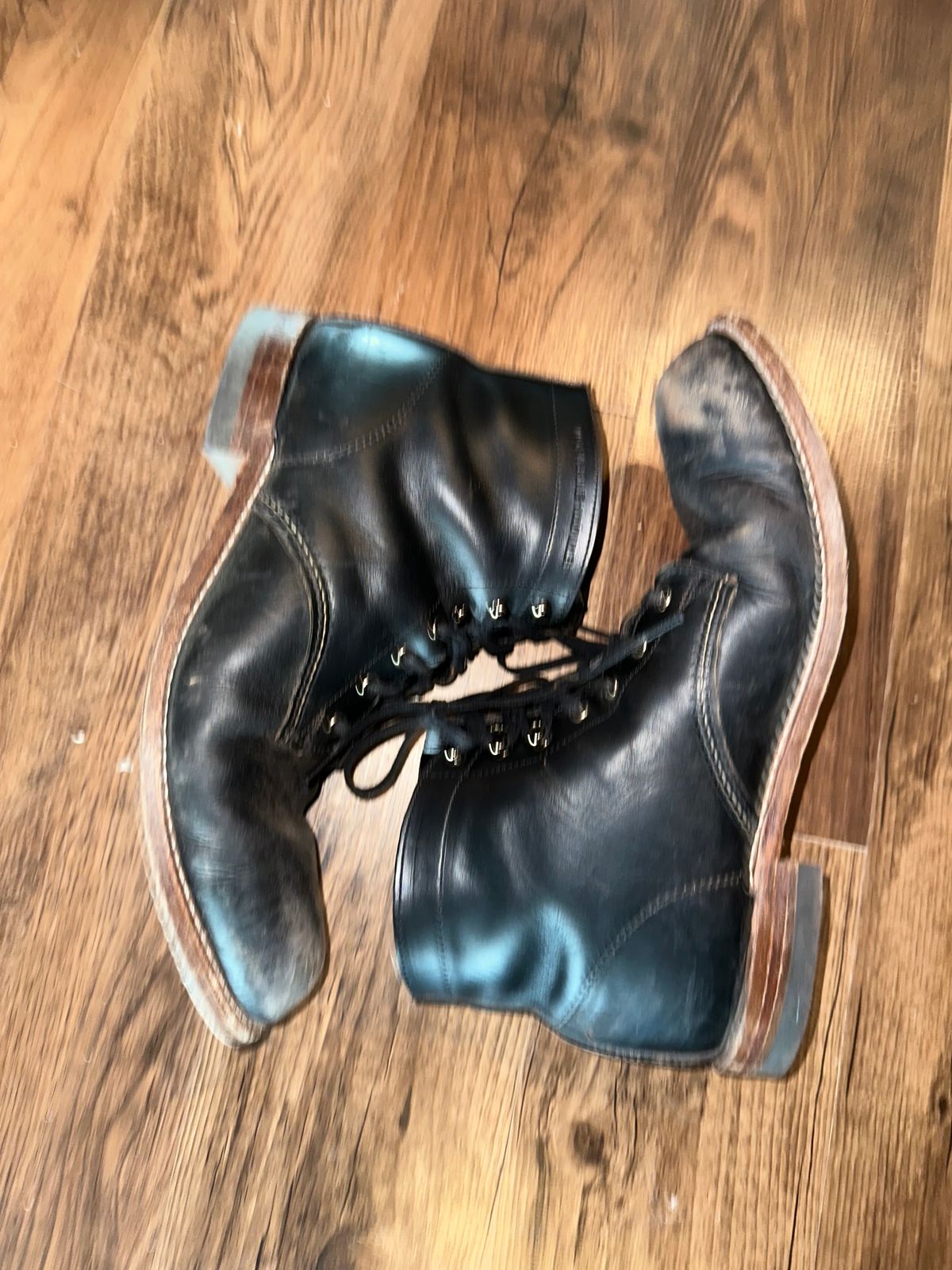 Photo by _cryptid_jack on March 31, 2025 of the Wolverine 1000 Mile Plain-Toe Boot in Horween Black Chromexcel.