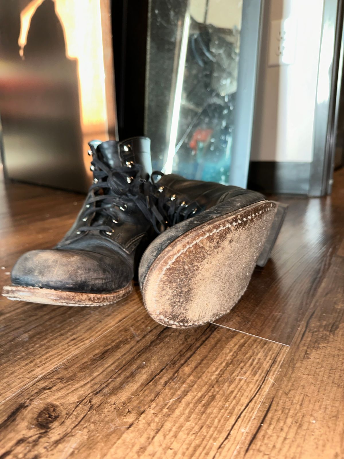 Photo by _cryptid_jack on March 31, 2025 of the Wolverine 1000 Mile Plain-Toe Boot in Horween Black Chromexcel.