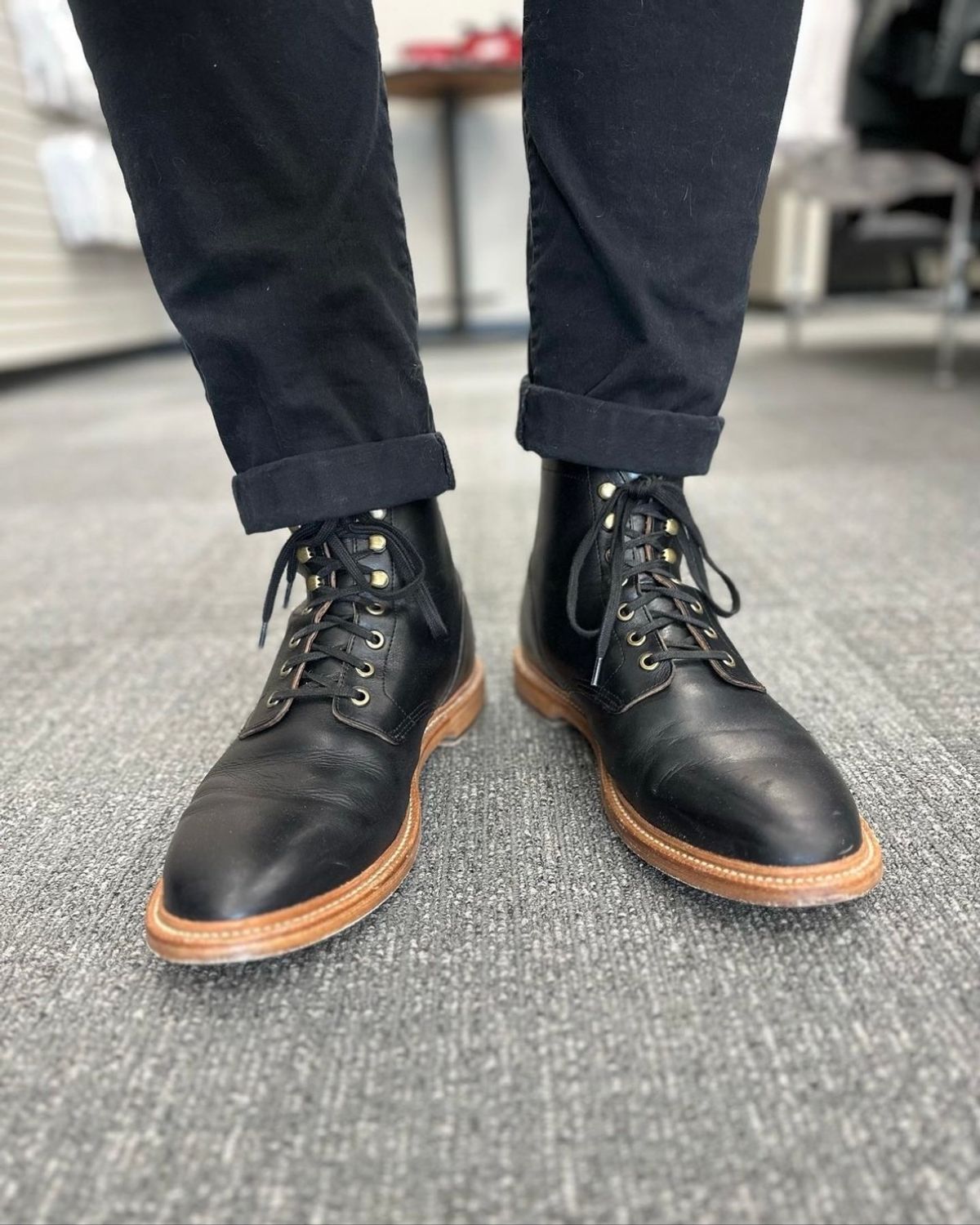 Photo by _cryptid_jack on May 23, 2023 of the Grant Stone Diesel Boot in Horween Black Chromexcel.