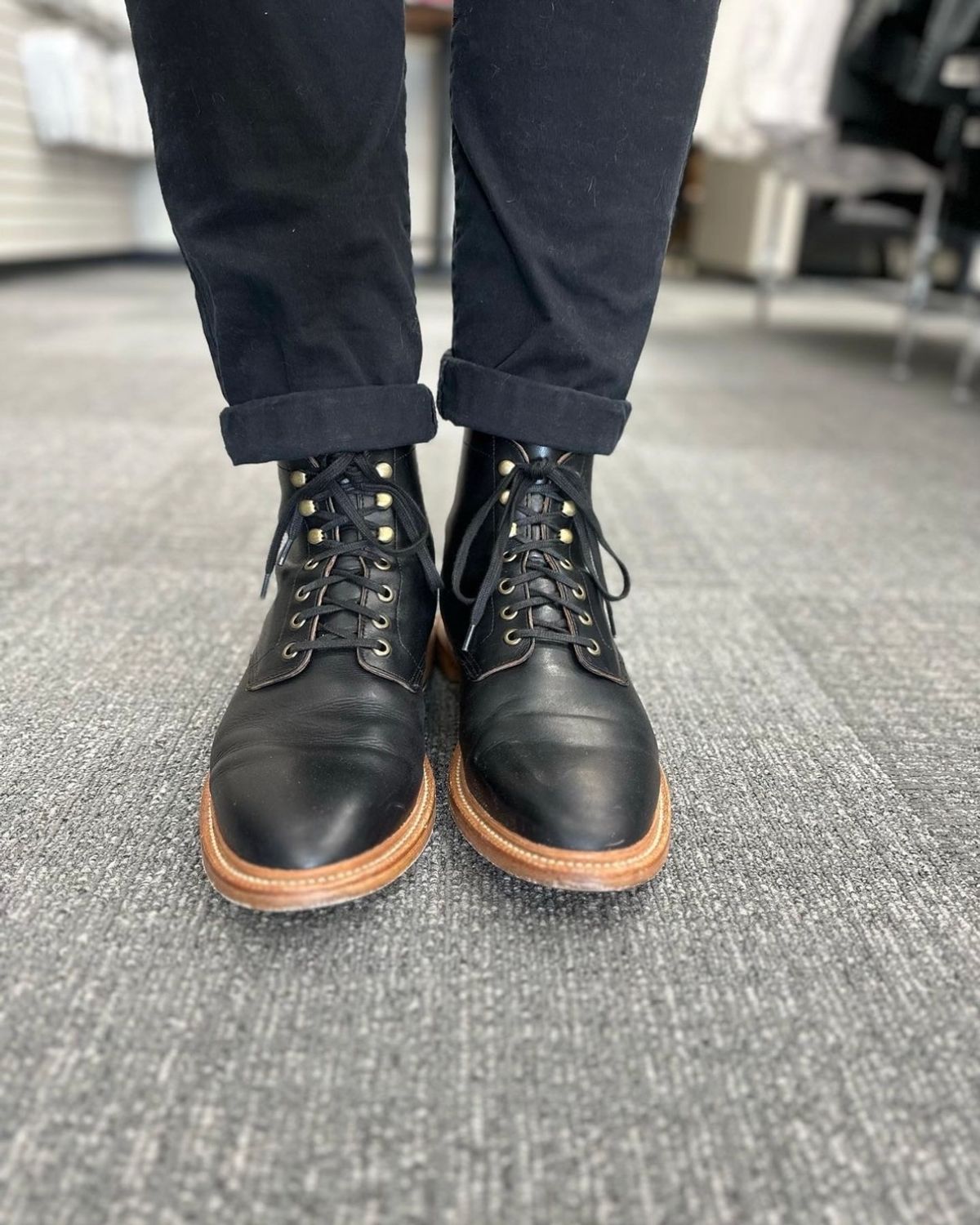 Photo by _cryptid_jack on May 23, 2023 of the Grant Stone Diesel Boot in Horween Black Chromexcel.