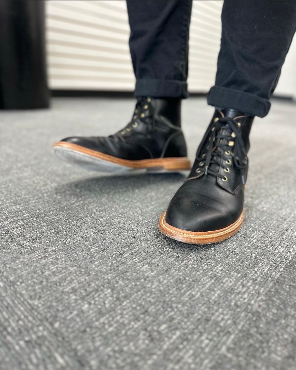 Photo by _cryptid_jack on May 23, 2023 of the Grant Stone Diesel Boot in Horween Black Chromexcel.