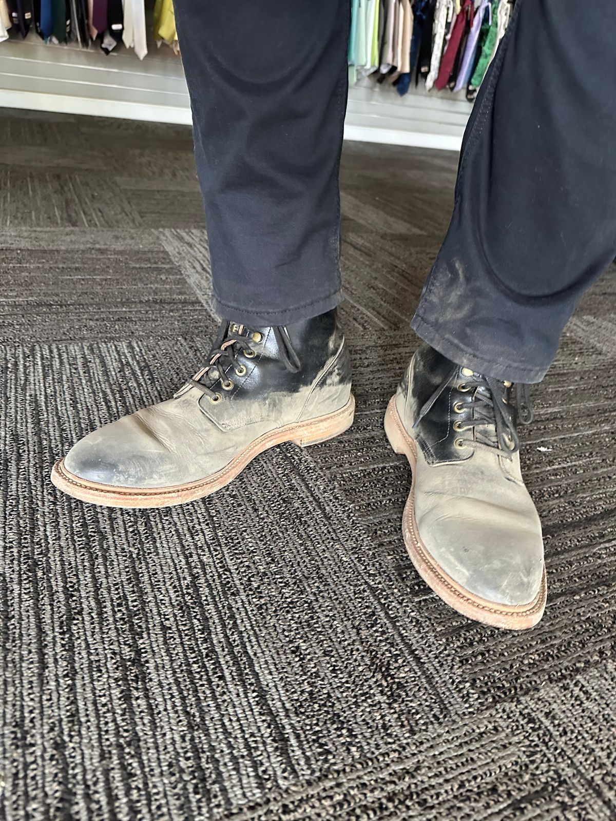 Photo by _cryptid_jack on August 21, 2023 of the Grant Stone Diesel Boot in Horween Black Chromexcel.