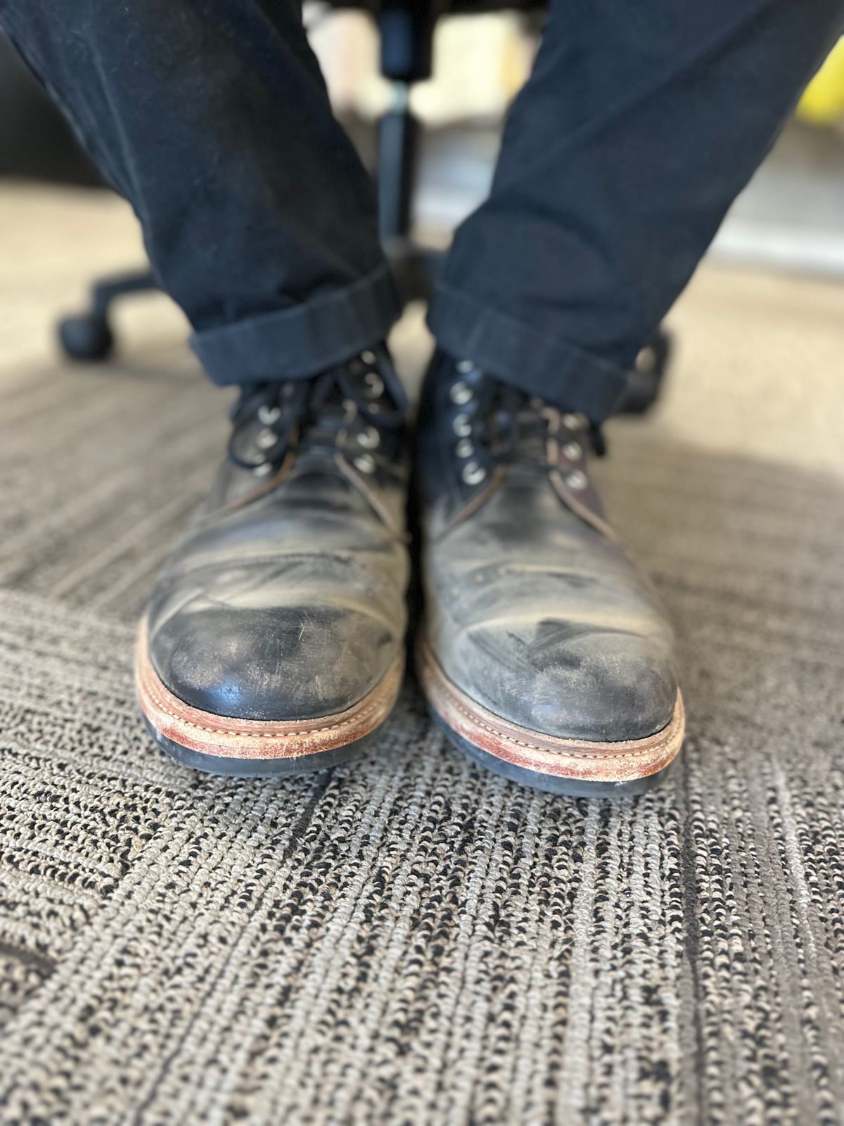 Photo by _cryptid_jack on September 18, 2023 of the Oak Street Bootmakers Field Boot in Horween Black Teacore Chromexcel.