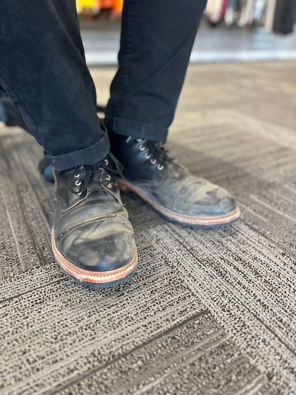 Photo by _cryptid_jack on September 18, 2023 of the Oak Street Bootmakers Field Boot in Horween Black Teacore Chromexcel.