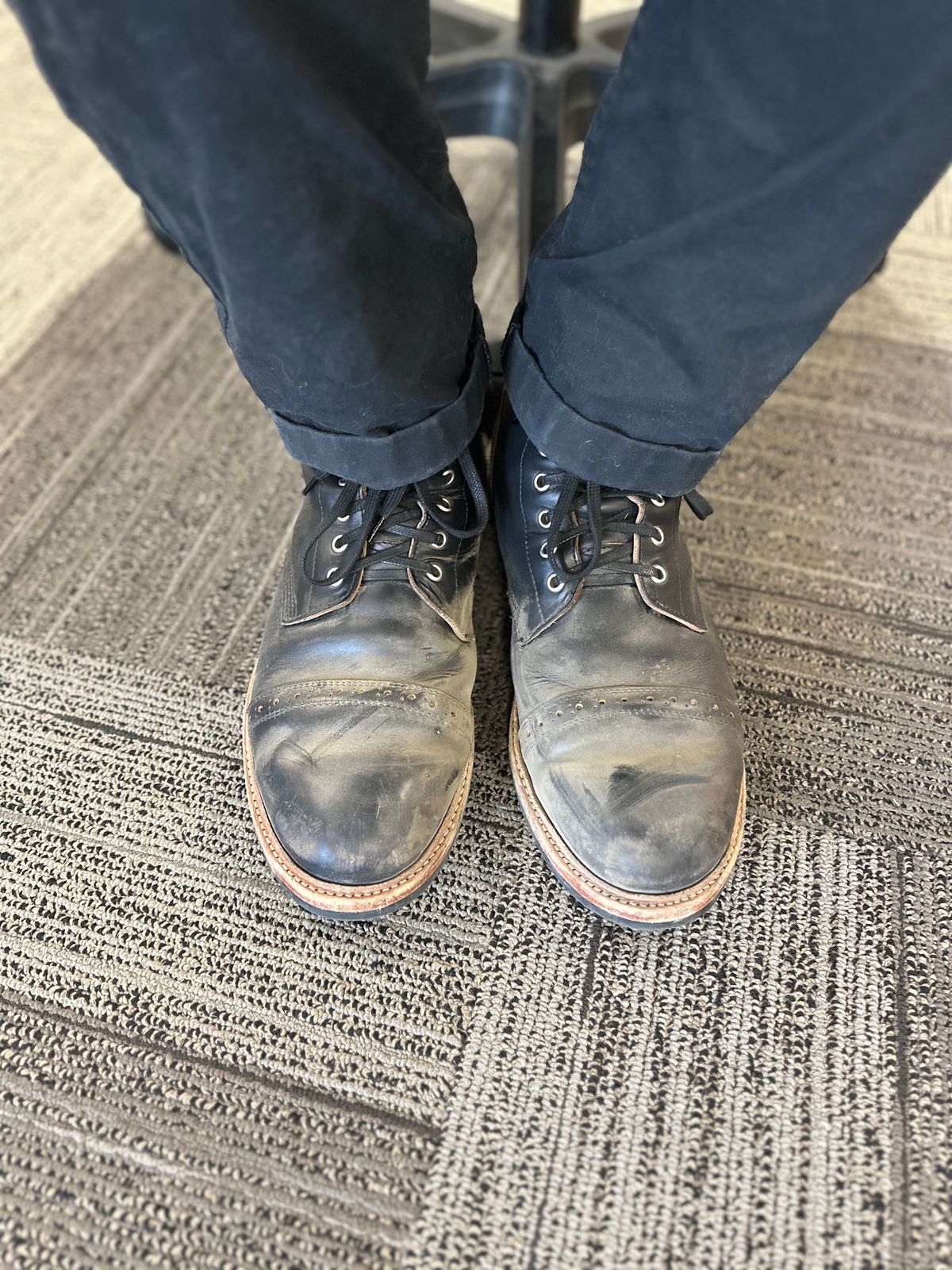 Photo by _cryptid_jack on September 18, 2023 of the Oak Street Bootmakers Field Boot in Horween Black Teacore Chromexcel.