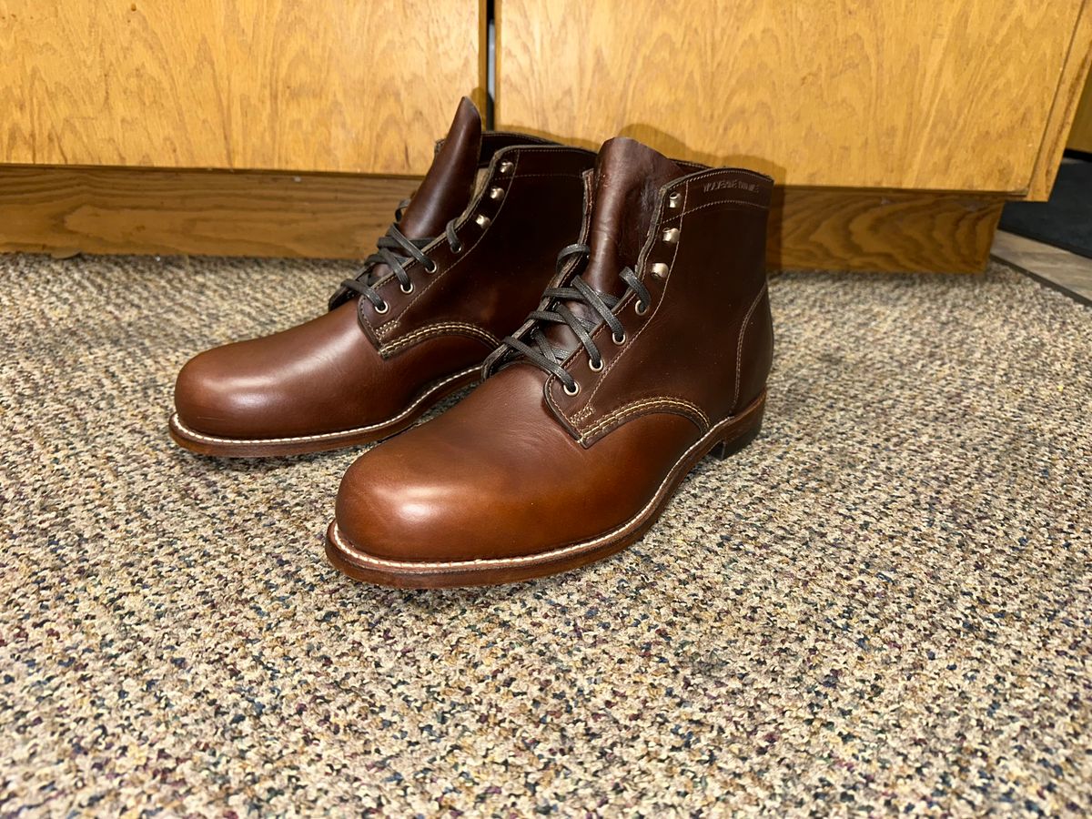 Photo by _cryptid_jack on July 2, 2025 of the Wolverine 1000 Mile Plain-Toe Boot in Horween Brown Chromexcel.
