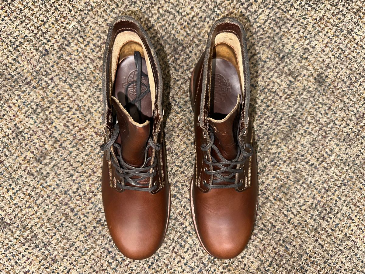 Photo by _cryptid_jack on July 2, 2025 of the Wolverine 1000 Mile Plain-Toe Boot in Horween Brown Chromexcel.