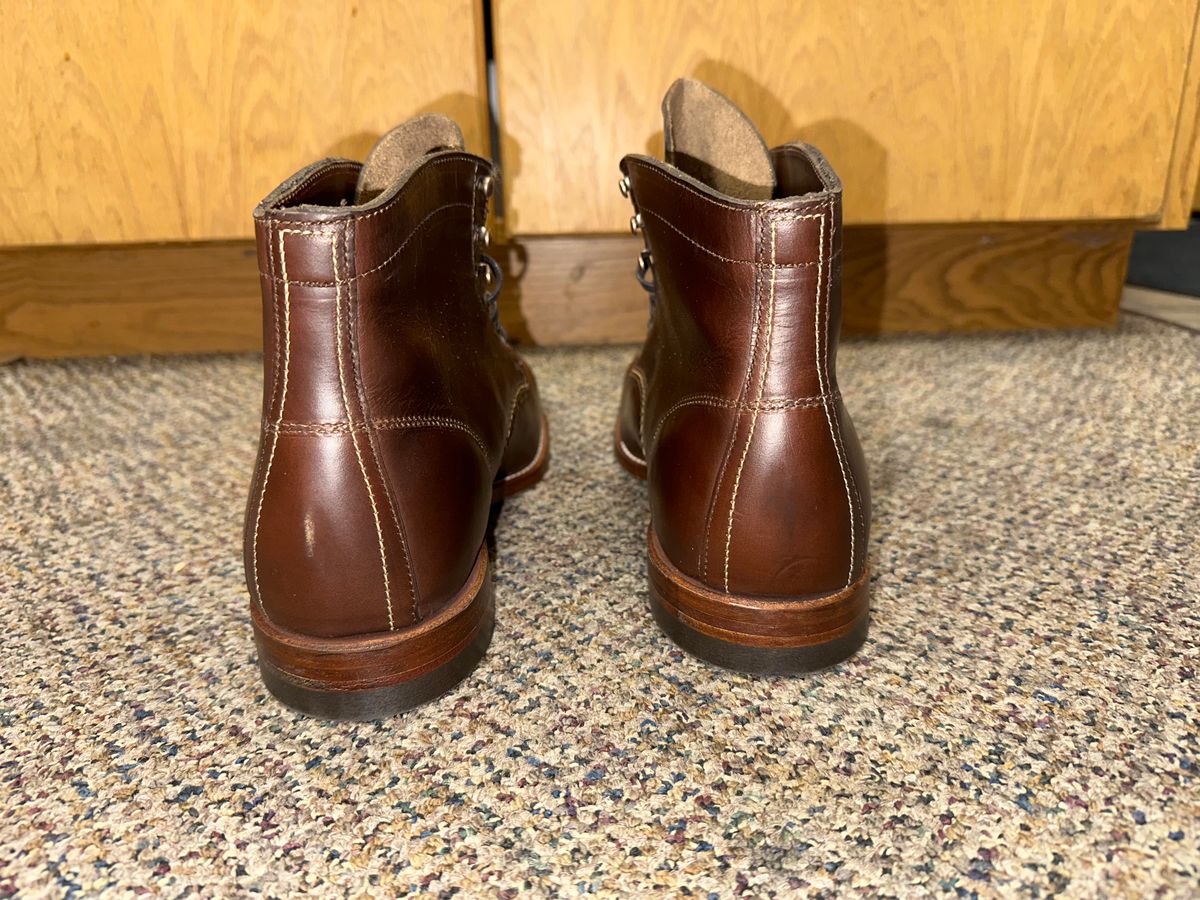 Photo by _cryptid_jack on July 2, 2025 of the Wolverine 1000 Mile Plain-Toe Boot in Horween Brown Chromexcel.