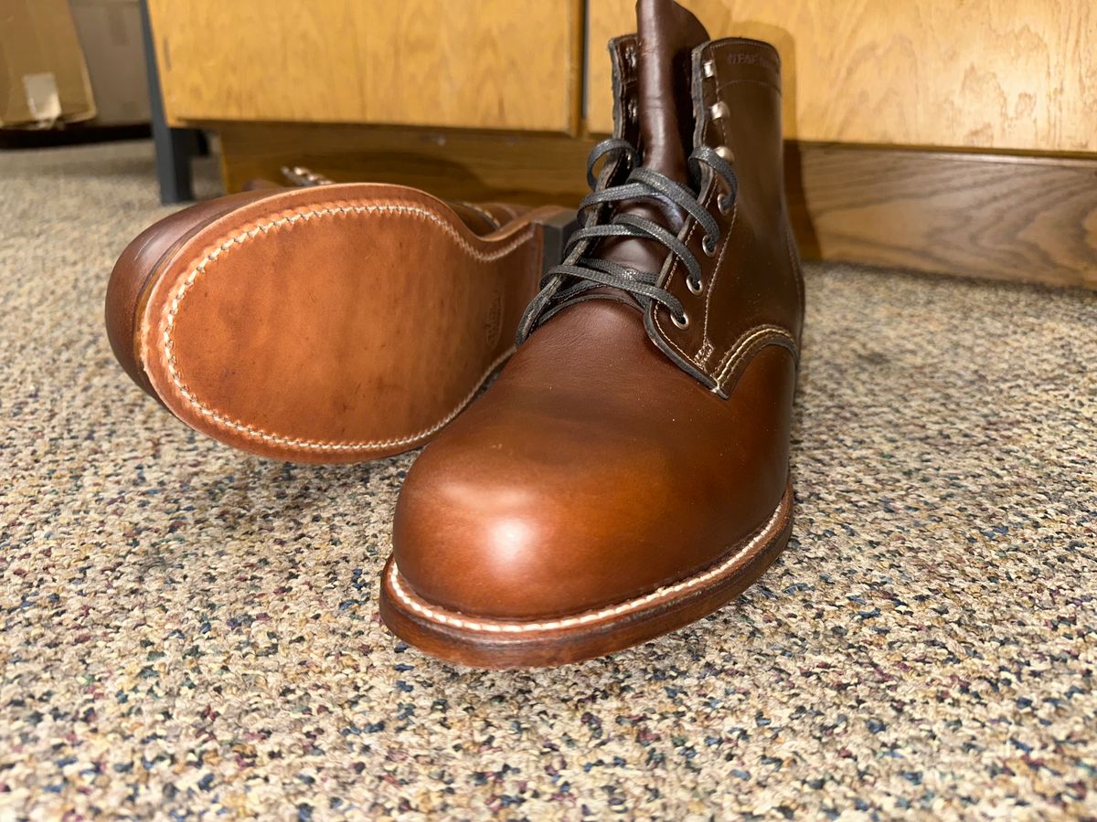 Photo by _cryptid_jack on July 2, 2025 of the Wolverine 1000 Mile Plain-Toe Boot in Horween Brown Chromexcel.