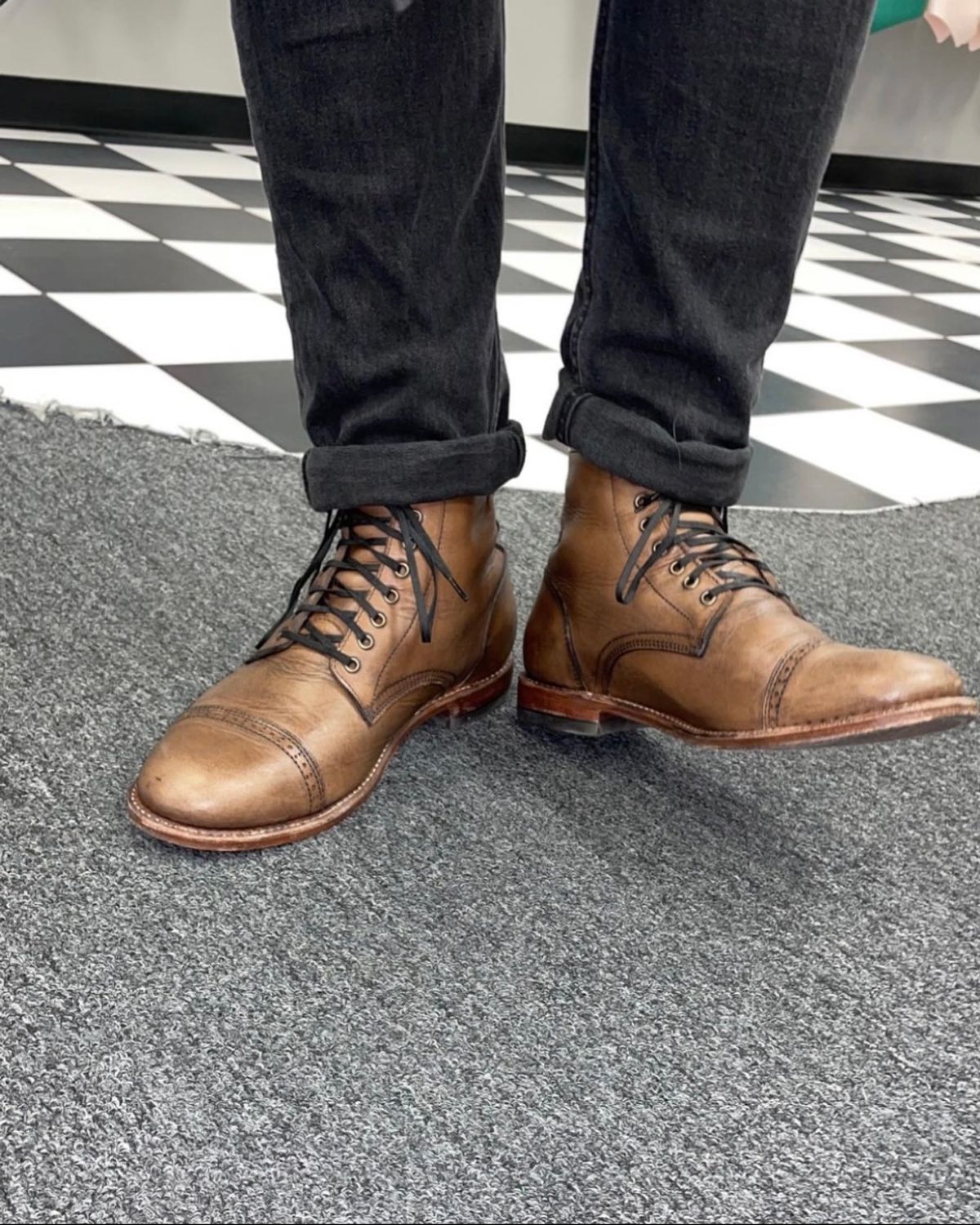 Photo by _cryptid_jack on March 30, 2022 of the Oak Street Bootmakers Trench Boot in Horween Natural Chromexcel.