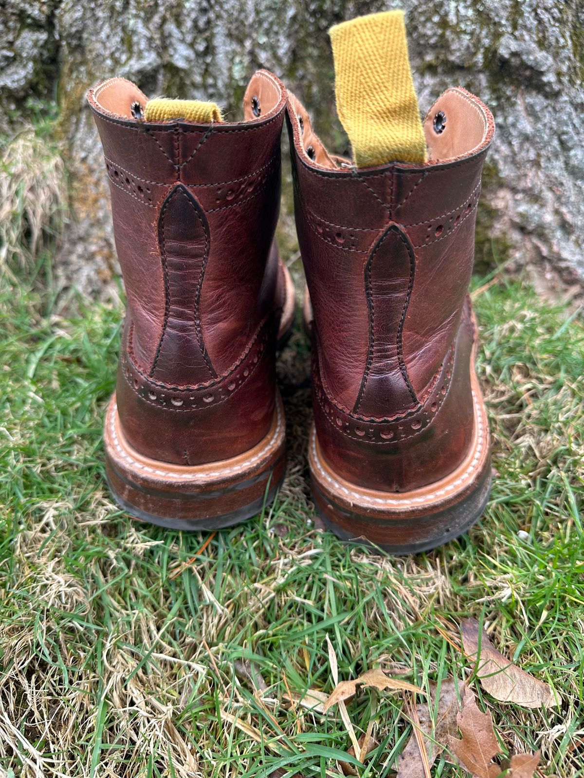 Photo by Ohmayer on January 1, 2024 of the Tricker's Stow Country Boot in C.F. Stead Bordeaux Oiled Shoulder.