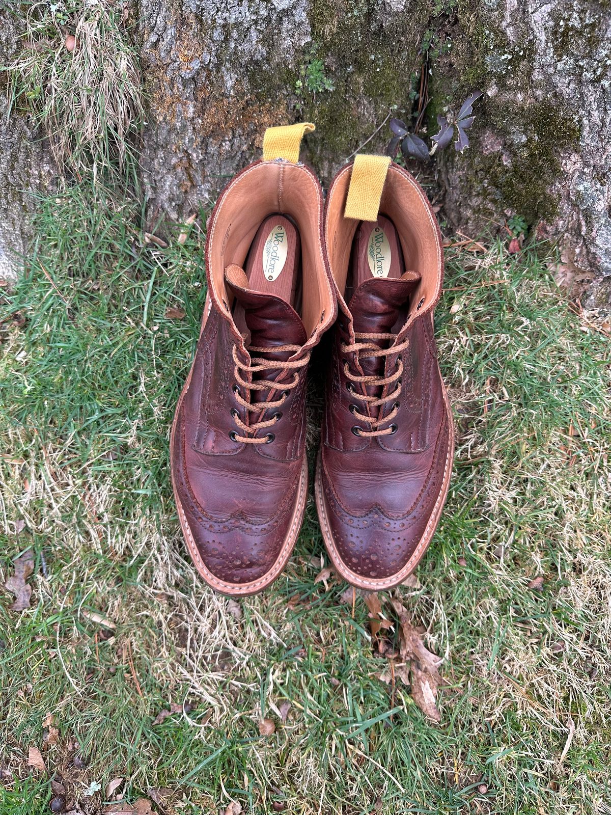 Photo by Ohmayer on January 1, 2024 of the Tricker's Stow Country Boot in C.F. Stead Bordeaux Oiled Shoulder.